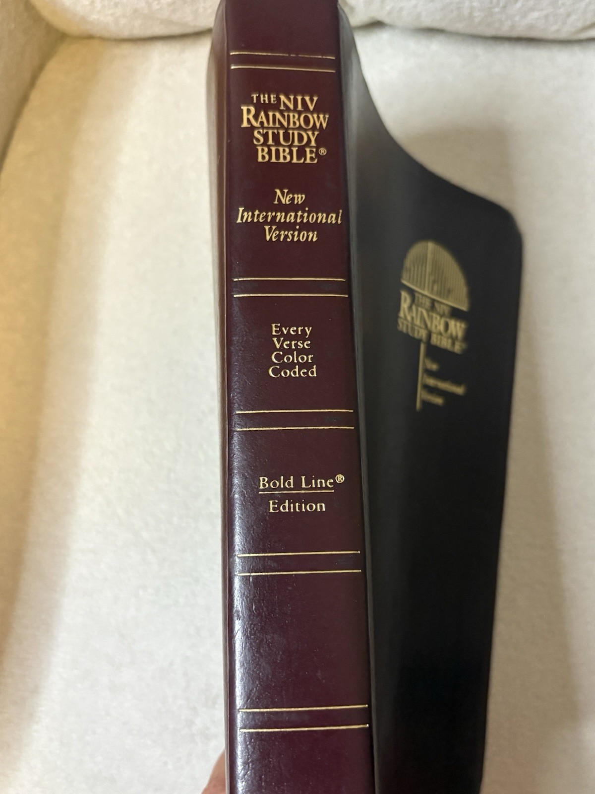 NIV Rainbow Study Bible Color Coded Bold Line 1992 Burgundy RSI Bonded Leather