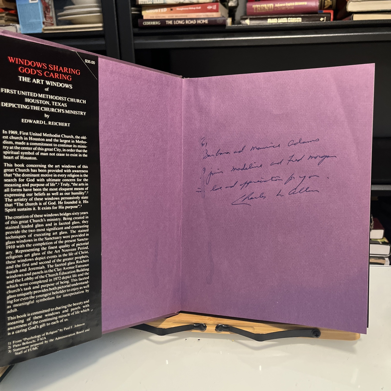 Window sharing God’s caring Edward Reichart, Signed By Charles L. Allen