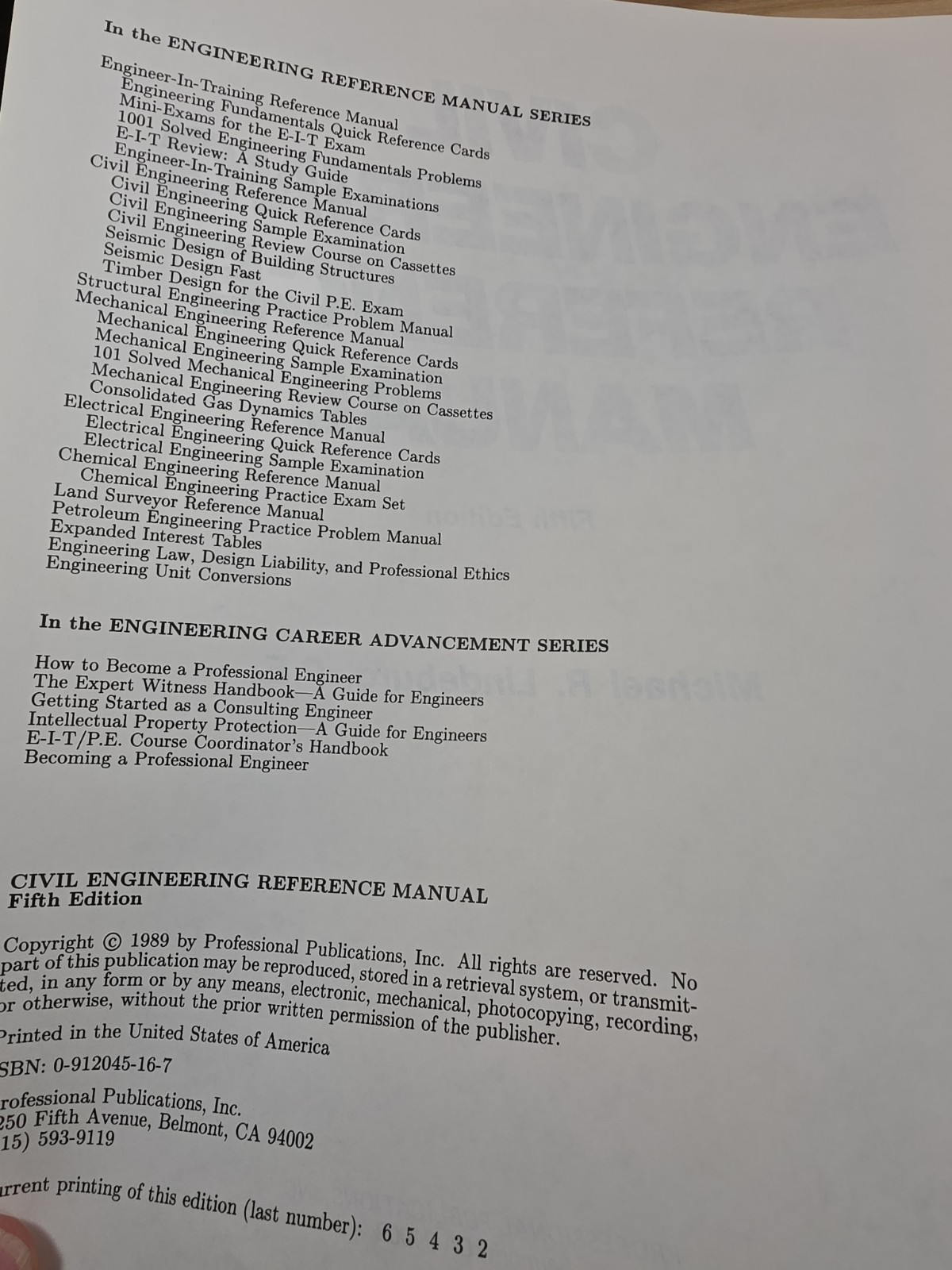 CIVIL ENGINEERING REFERENCE MANUAL (ENGINEERING REVIEW By Michael R Lindeburg