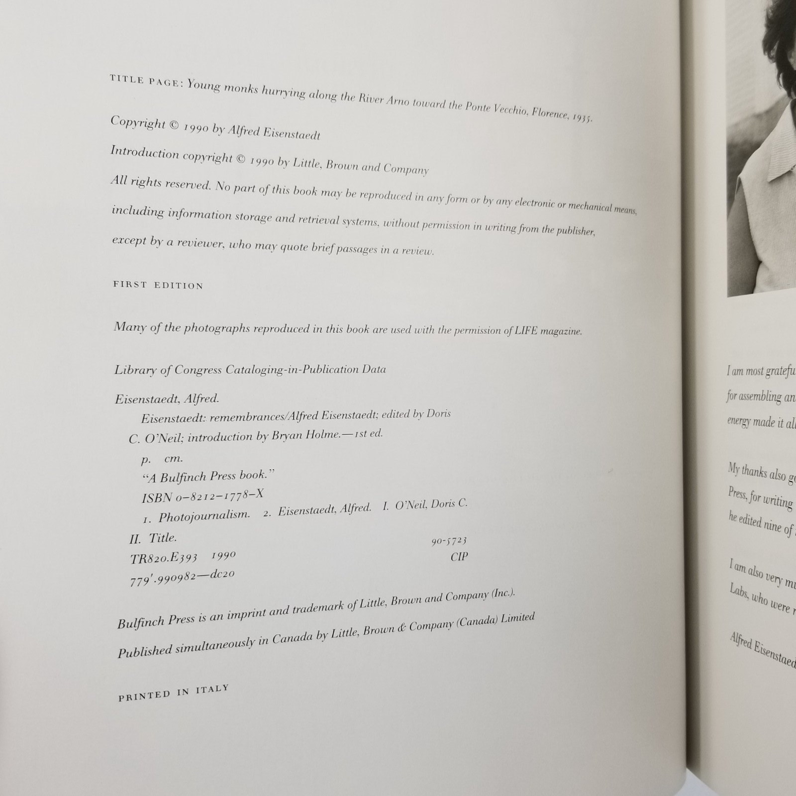 Remembrances by Alfred Eisenstaedt – 1990 Bullfinch Press First Ed. Dust Jacket