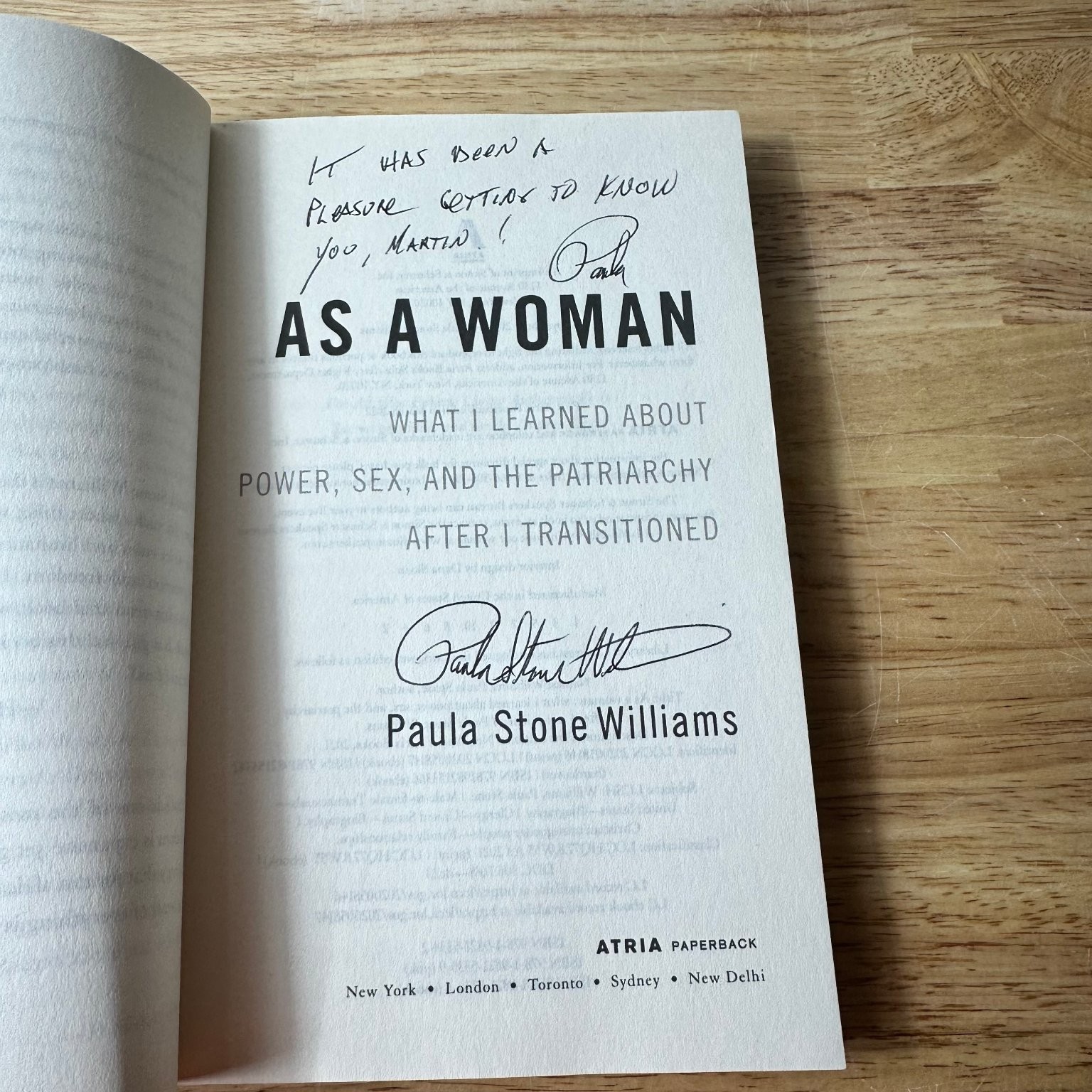 As a Woman Paula Stone Williams 2022 First Atria Paperback Memoir Signed
