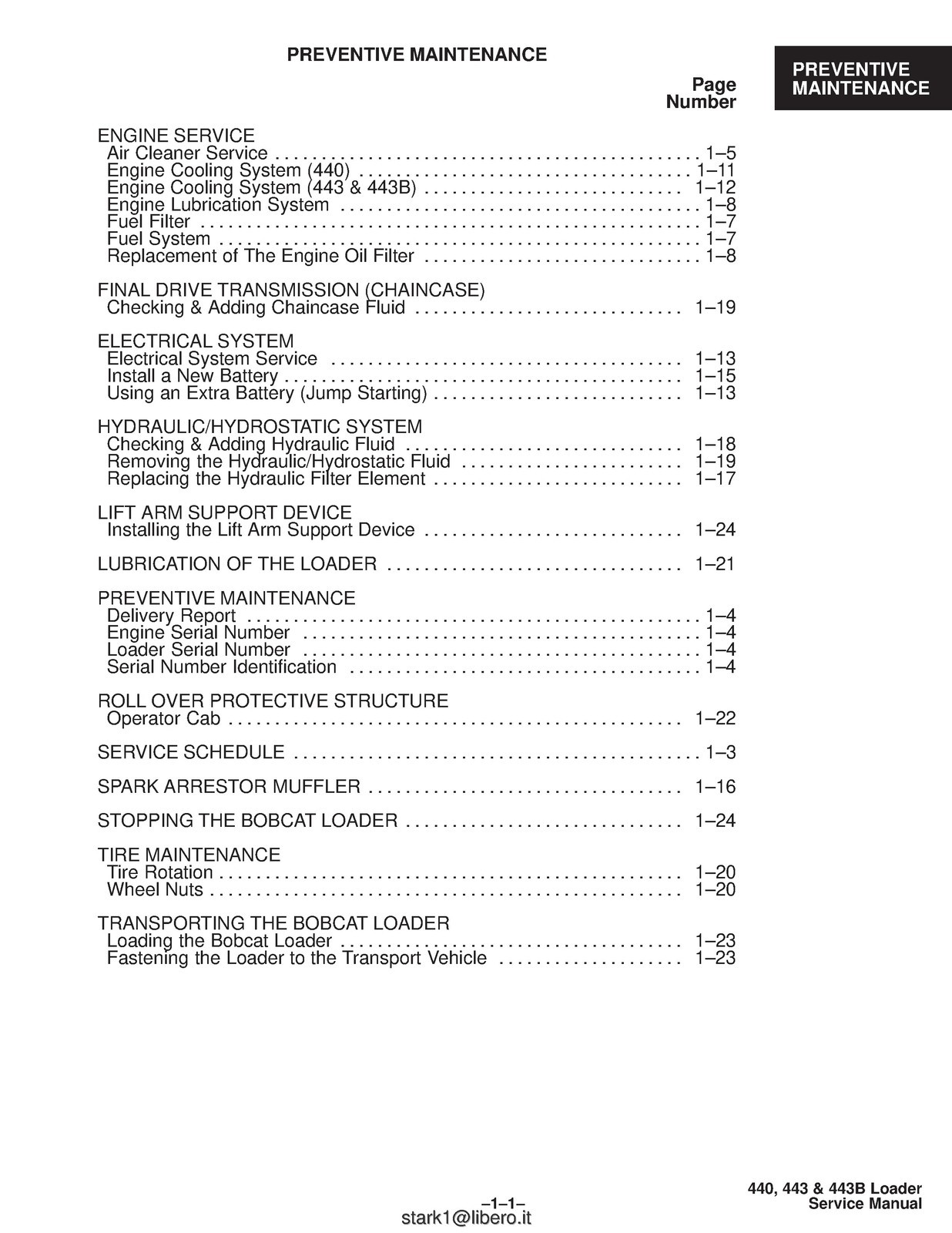 BOBCAT 440 443 443B Skid-Steer Loader Service Manual 1995, FOLDOUTS