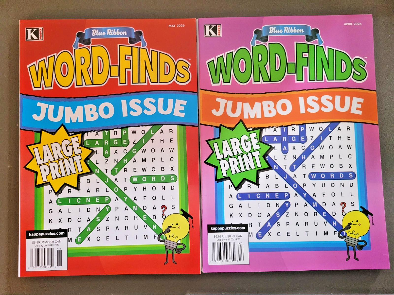 Lot of 2 KAPPA Large Print Blue Ribbon Word-Find Puzzle Books-Jumbo Issues -260+