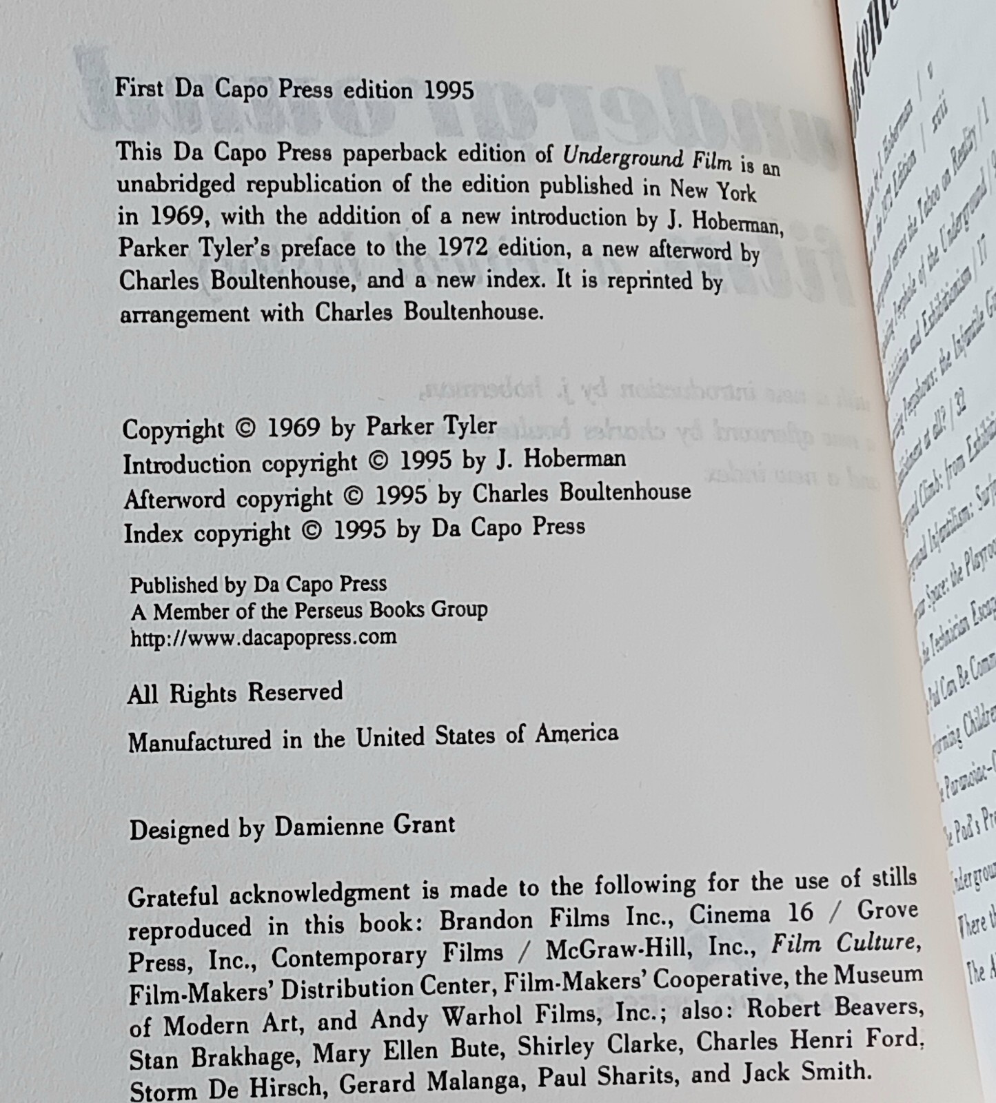 Parker Tyler: Underground Film: A Critical History (1995) Paperback