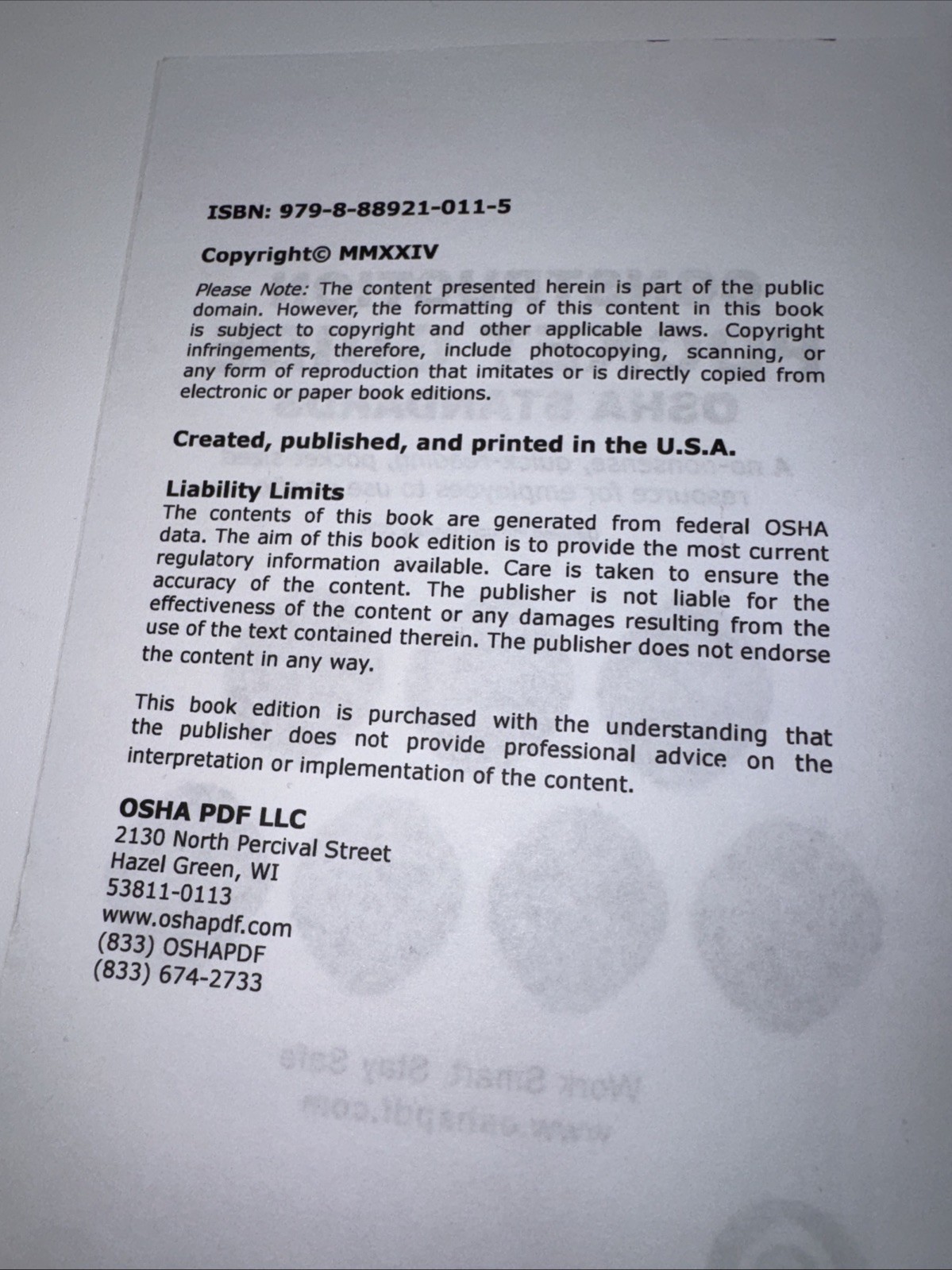 2024 Edition OSHA Standards Construction Pocket Guide, published by oshapdf