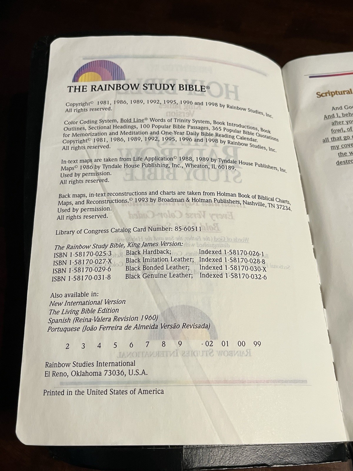The KJV Rainbow Study Bible Illustrated Reference Edition 1998 black Color-coded