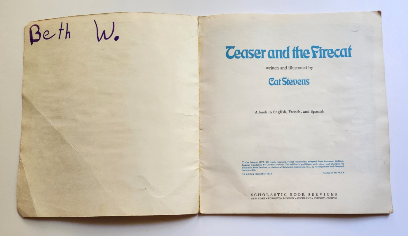 Teaser And The Firecat Book Cat Stevens French English Spanish Vintage 1973