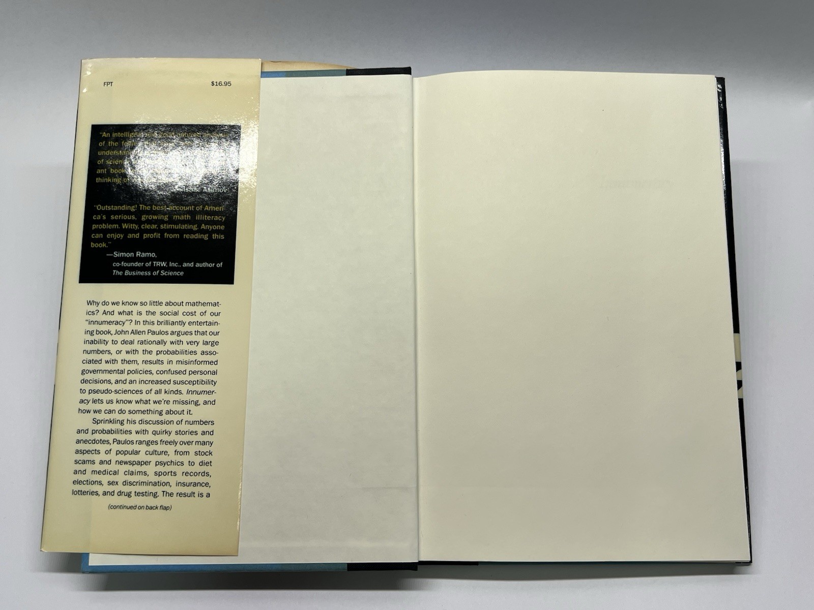 INNUMERACY JOHN ALLEN PAULOS 1988; 1ST EDITION HARDCOVER BOOK MATHEMATICS MATH
