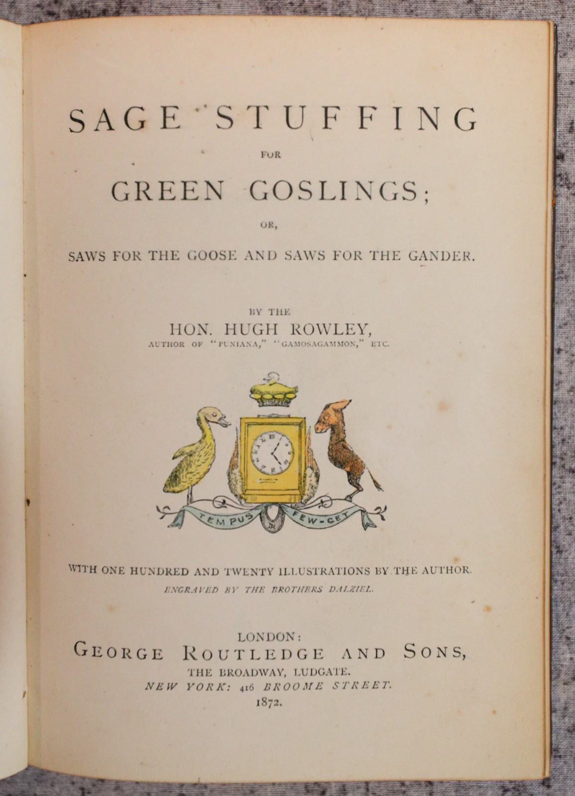 Sage Stuffing Green Goslings H Rowley 1872, Full Leather Fine Binding by Bayntun