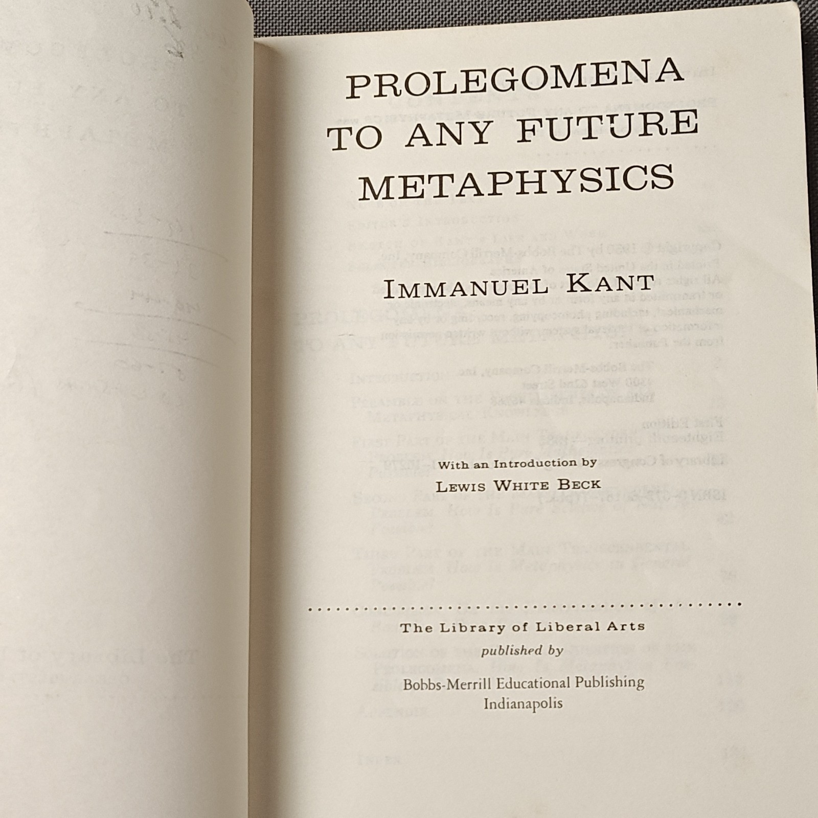 Prolegomena to Any Future Metaphysics by Immanuel Kant, Bobbs-Merrill, 1982, Pa…