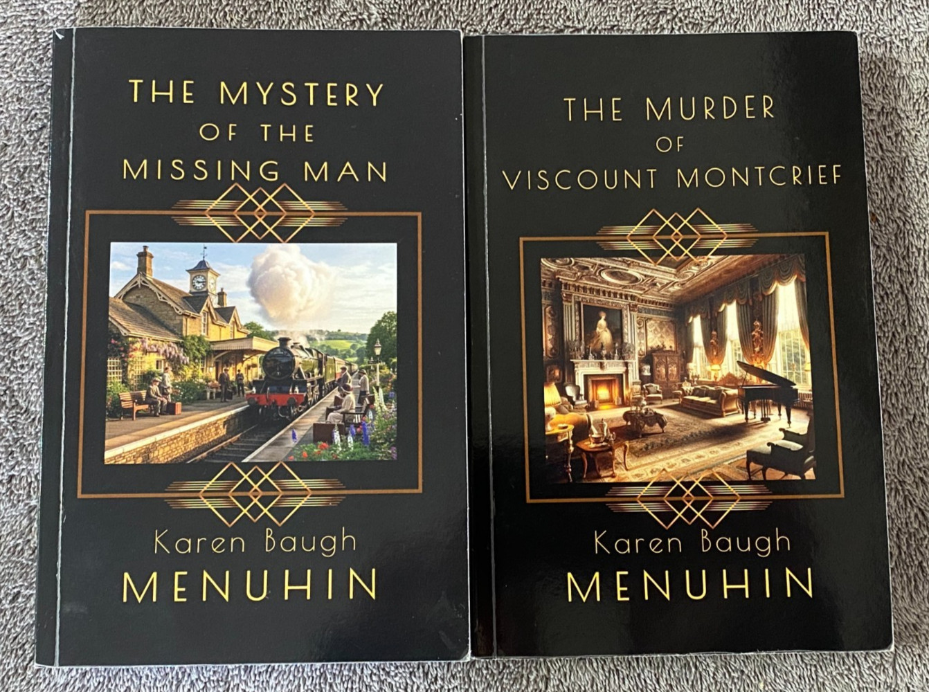 2 PB LOT KAREN BAUGH MENUHIN MYSTERY MISSING MAN + MURDER OF VISCOUNT MONTCRIEF