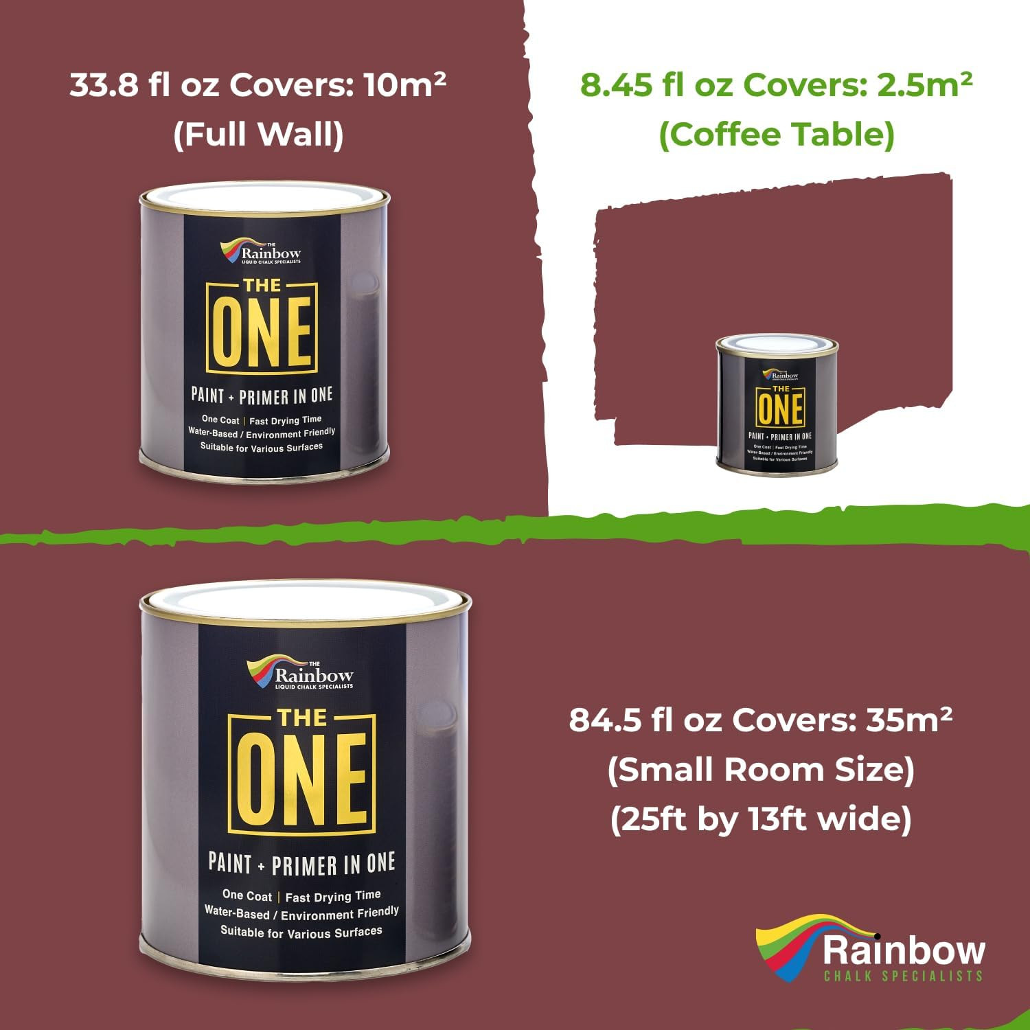 All-In-One Paint & Primer – Deep Red Satin, 8.5 Fl Oz/250Ml | 1 Coat Formula | E
