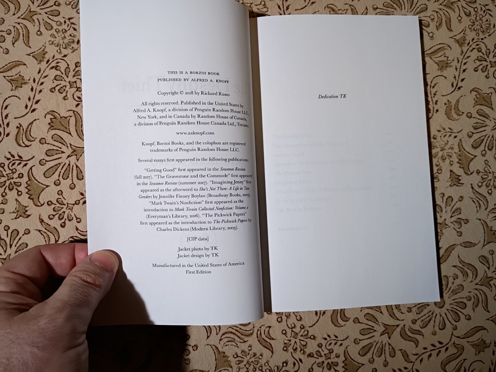 2018 UNCORRECTED PROOF PB The Destiny Thief – Richard Russo – Knopf 1st ed