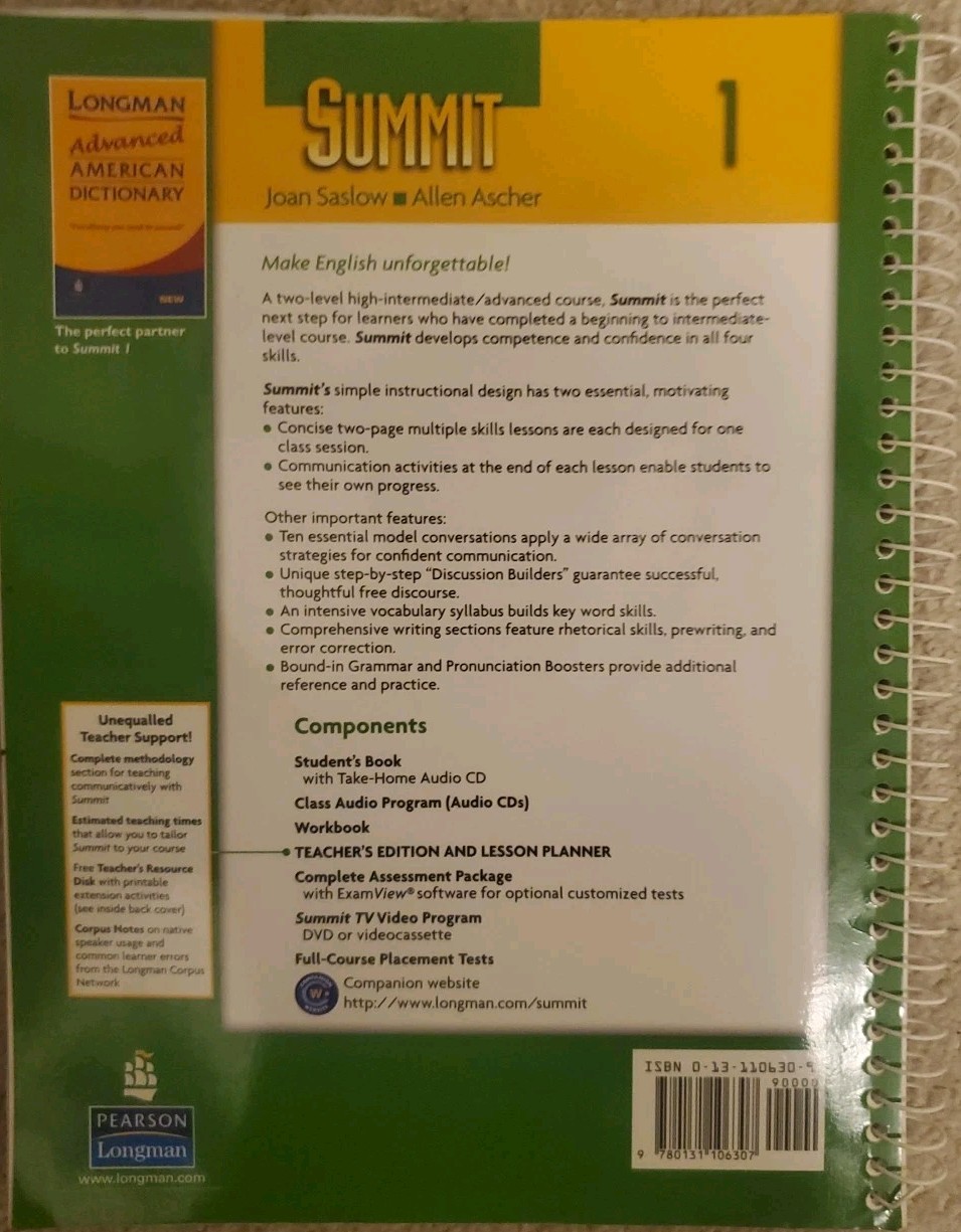 Summit 1 Teachers Edition With CD Allen, Saslow, Joan M. Ascher