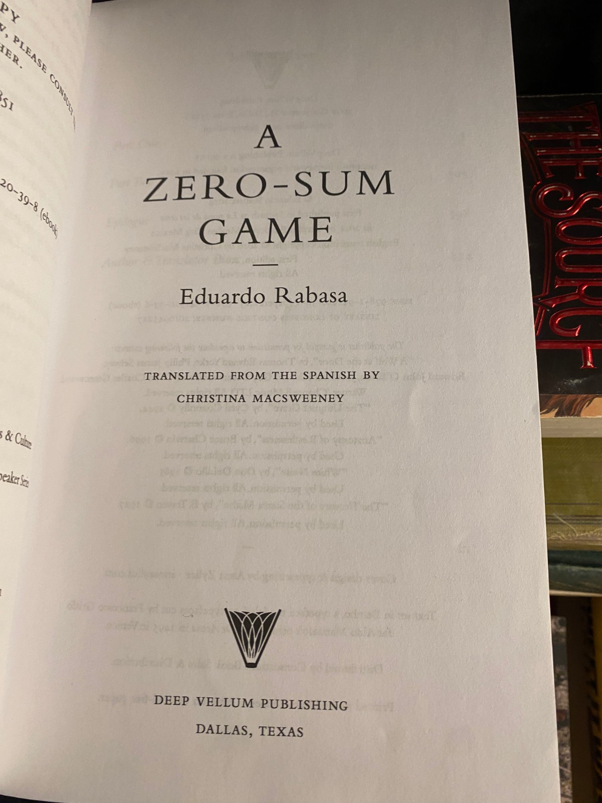 A ZERO SUM GAME Eduardo Rabasa 2016 Deep Vellum Advance Review Copy ARC