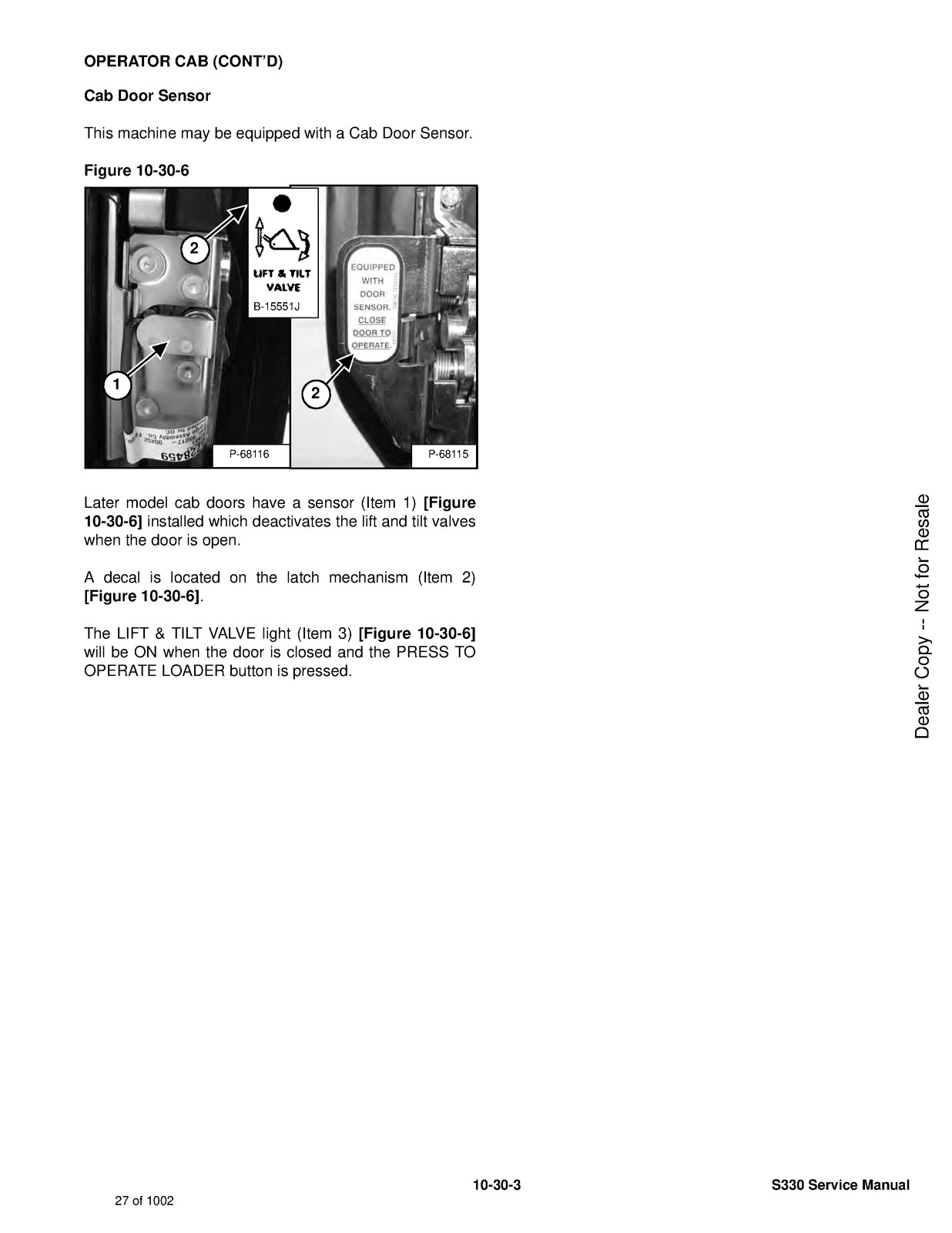 BOBCAT S330 Skid Steer Loader Service Manual 2009 SN A02011001 Up, FOLDOUTS