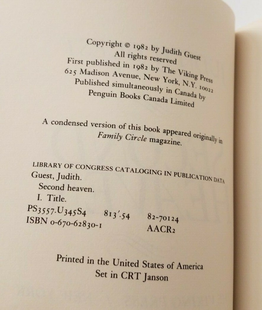 Second Heaven by Judith Guest (1982, Hardcover) – Signed First Edition