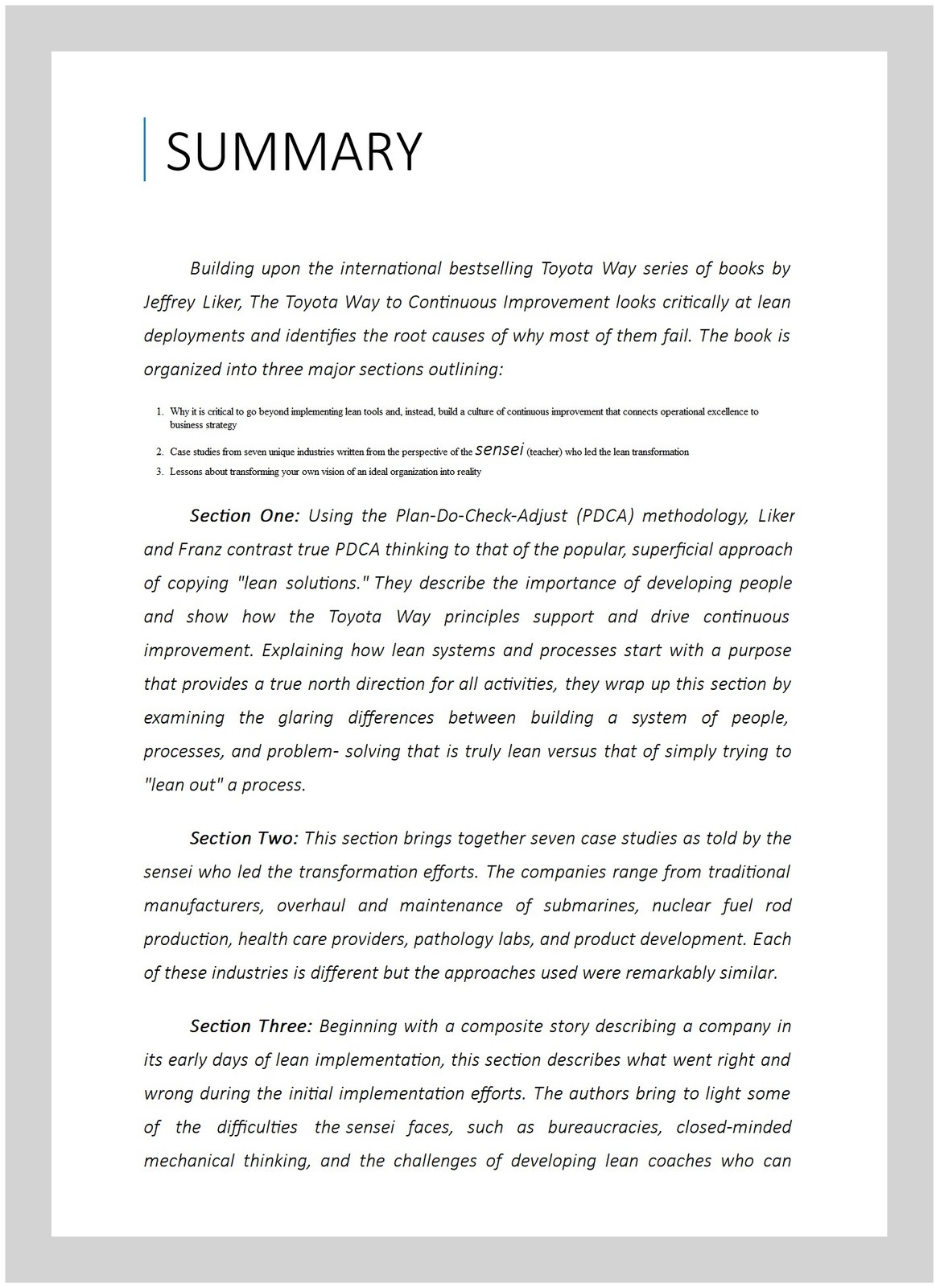 Toyota Way to Continuous Improvement : Linking Strategy and Operational Excel…