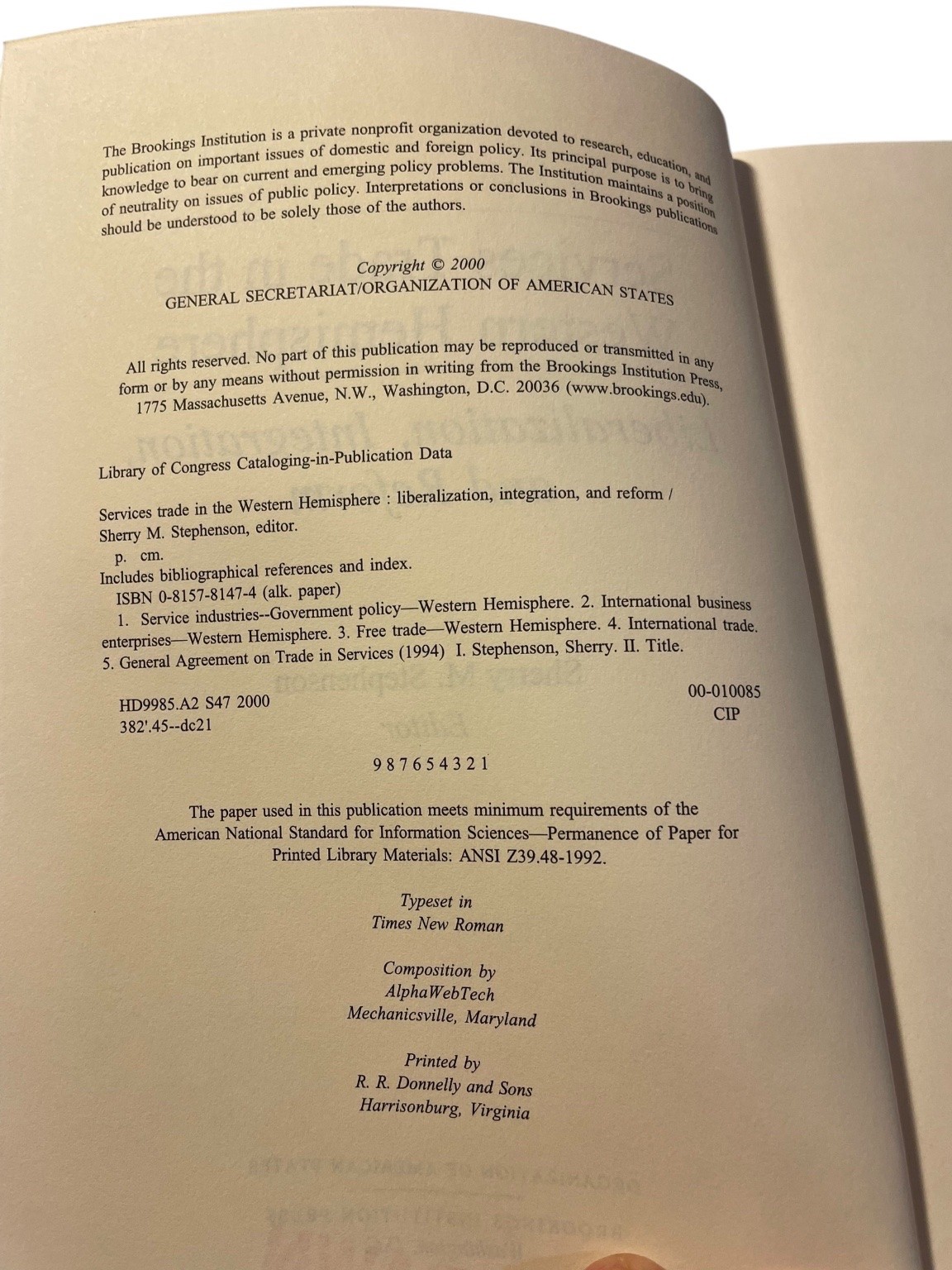 Services Trade in the Western Hemisphere Stephenson 2000 Brookings Press