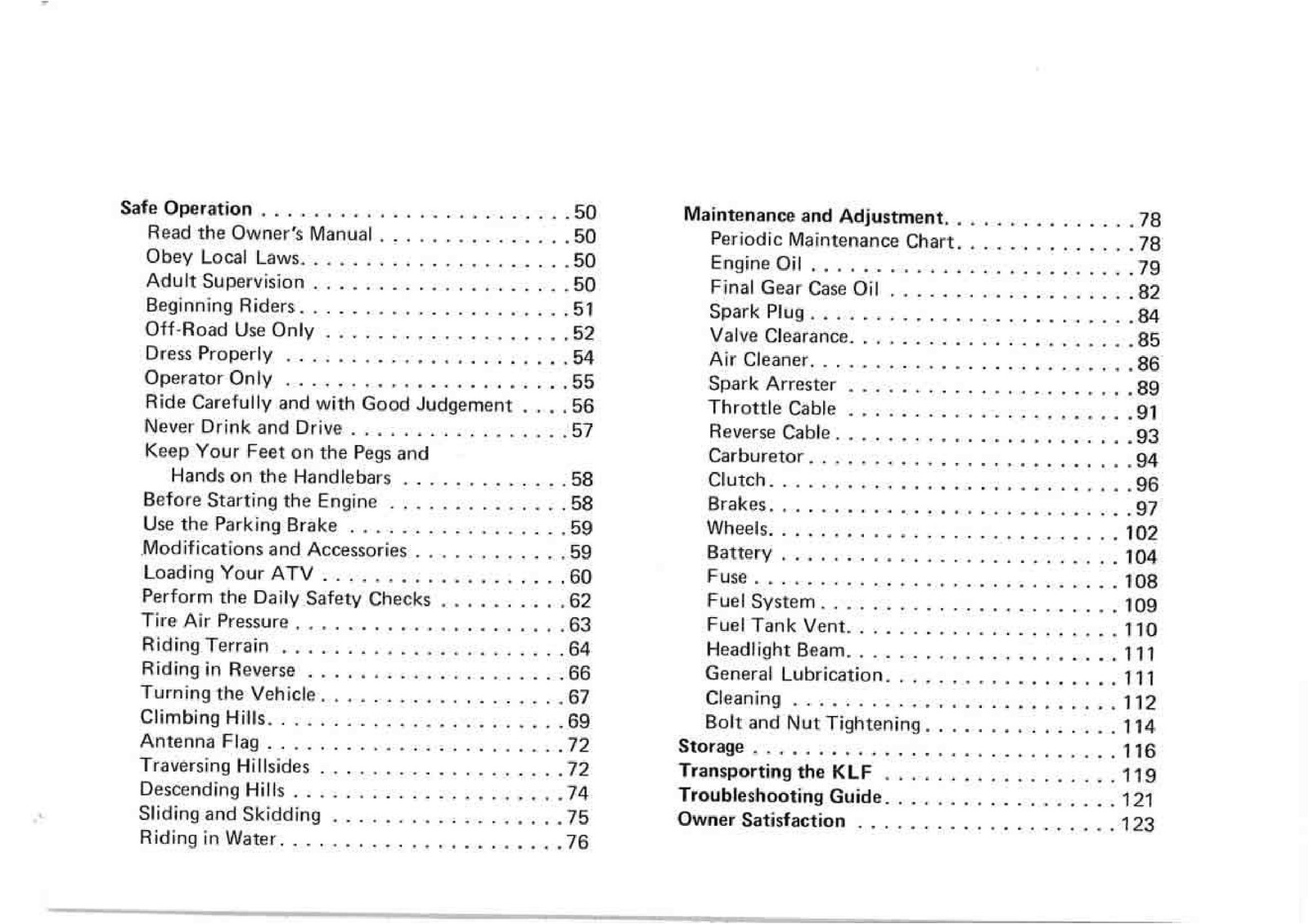 KAWASAKI Bayou 220 Owners Manual 1997 – STEEL WIRE BOUND – PROTECTIVE COVERS