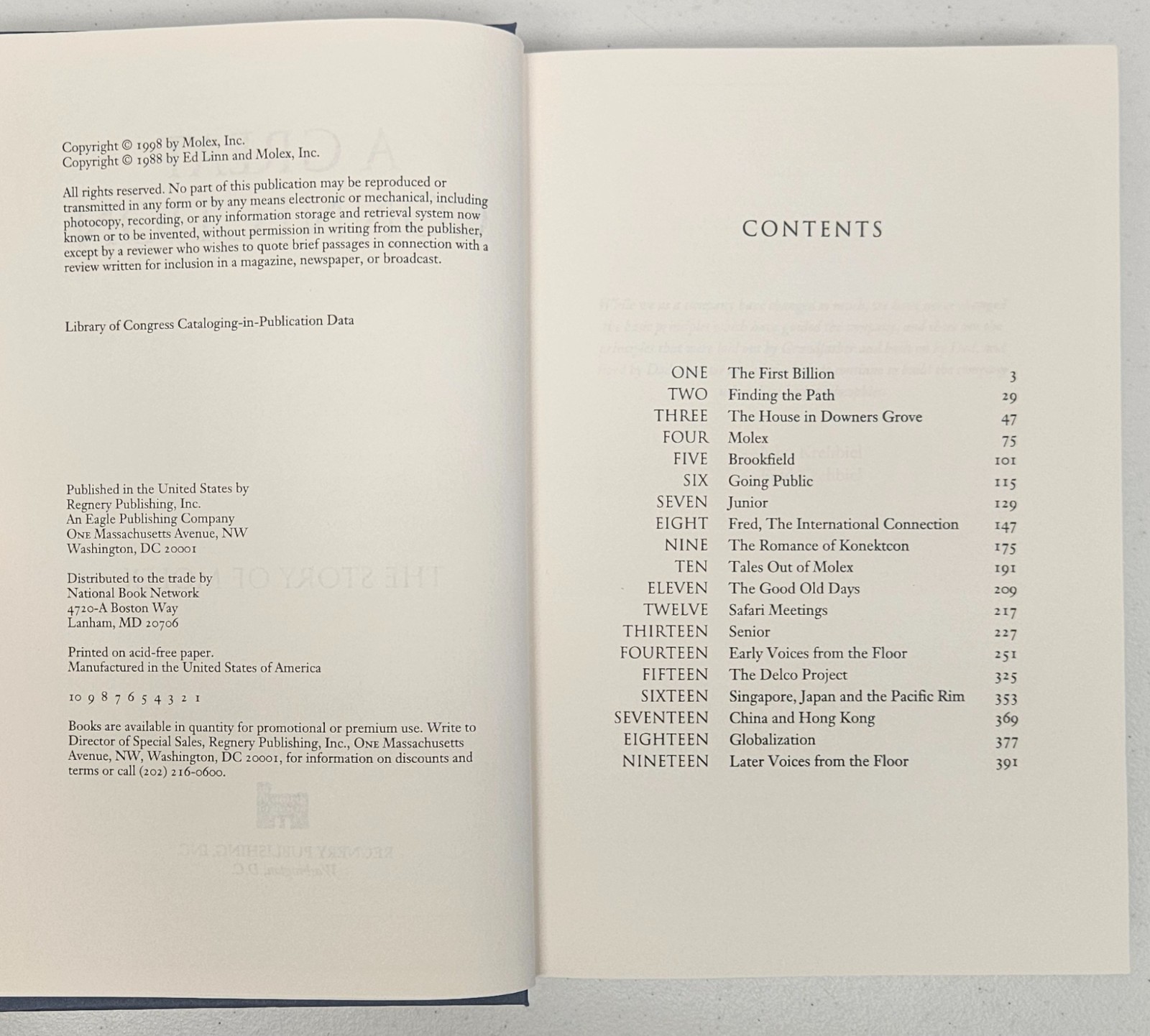 A Great Connection Molex Hardcover Regnery Publishing 1998 DJ
