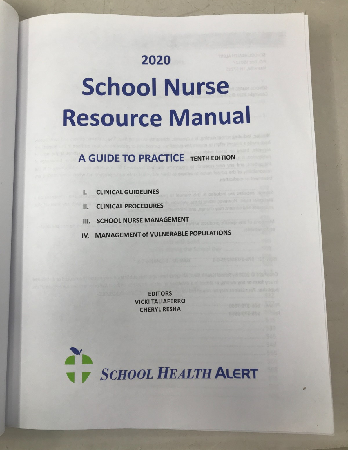 School Nurse Resource Manual, V. Taliaferro (ed), C. Resha (ed), 2020, E-102