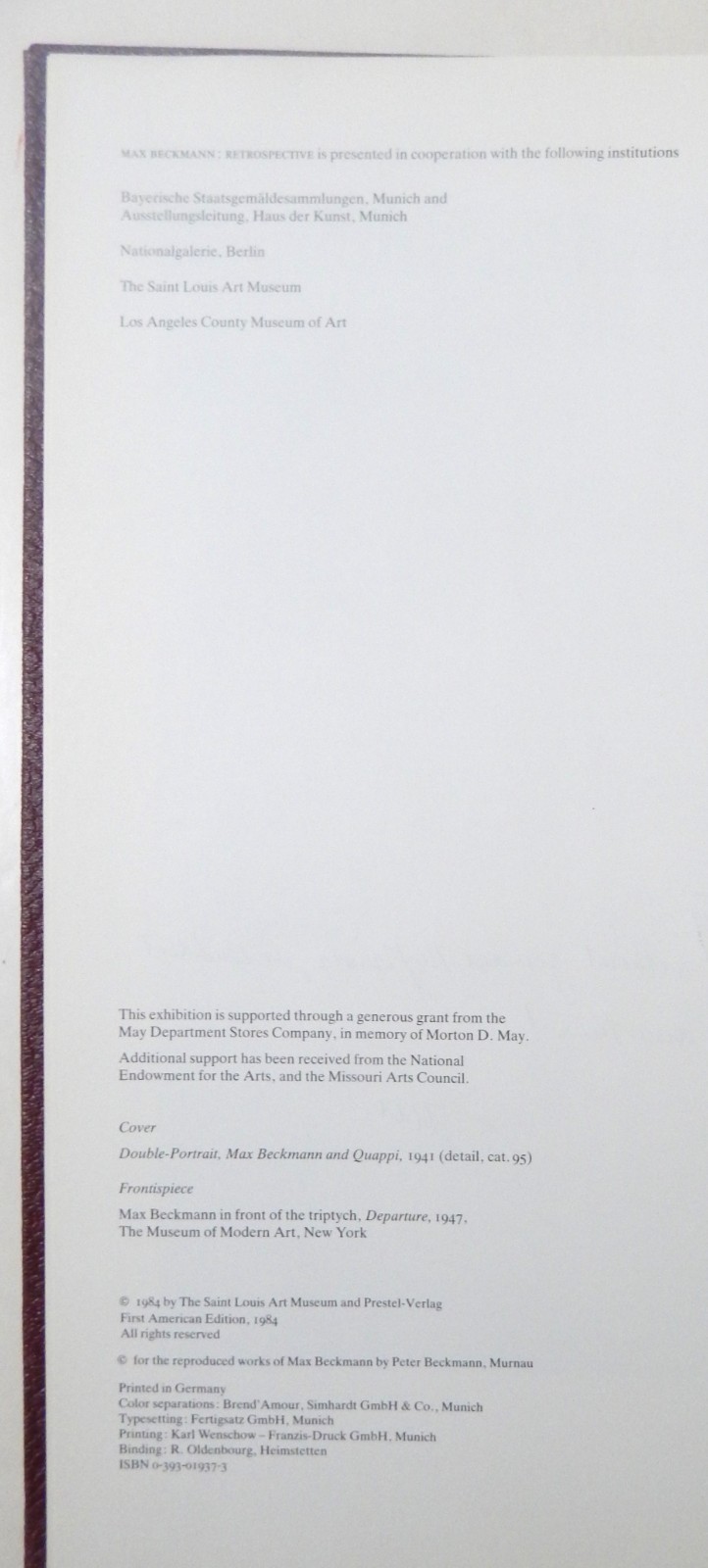 MAX BECKMANN A RETROSPECTIVE art exhibition catalog St Louis 1984 1E HC