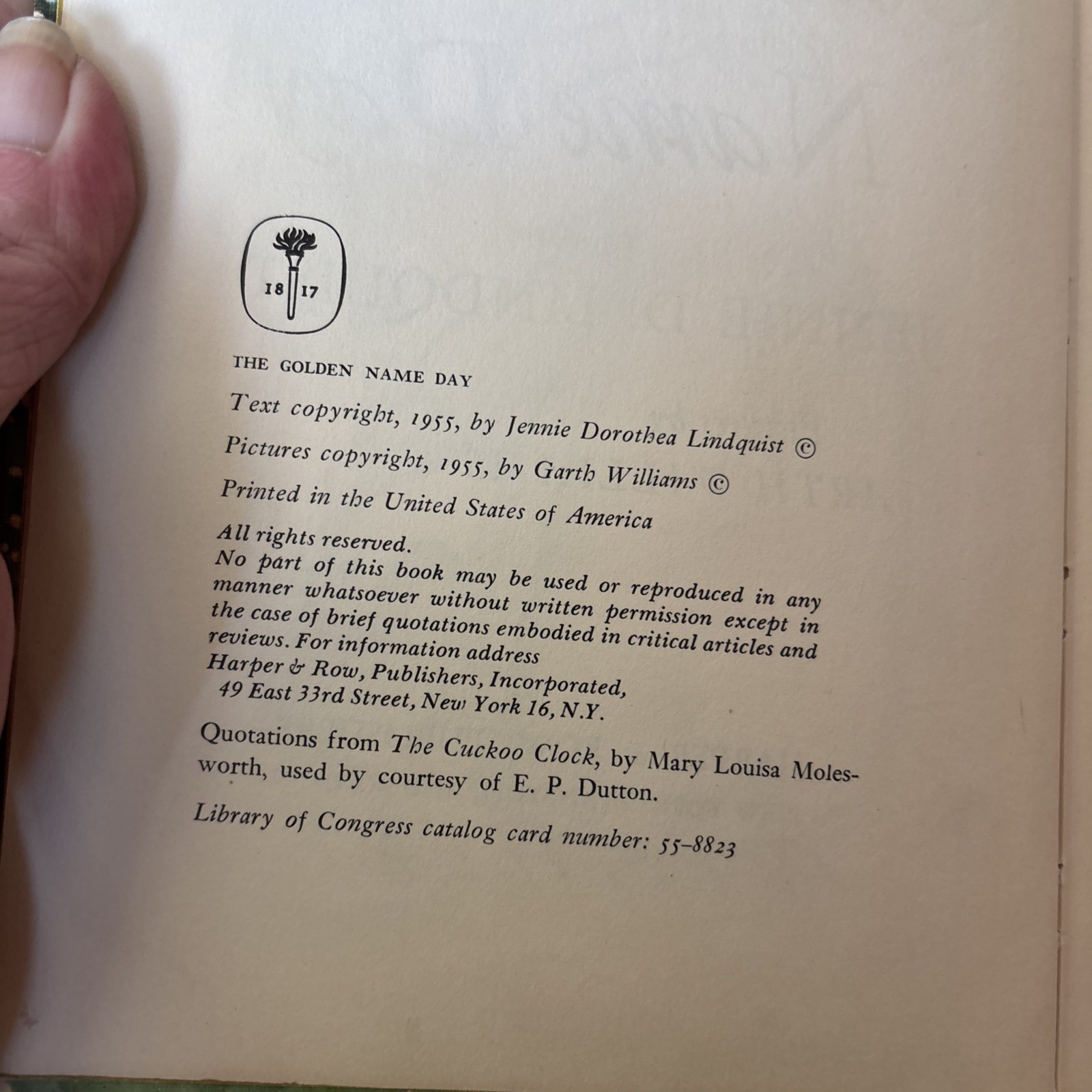 The Golden Name Day by Jennie D Lindquist Previous High School Library Book.