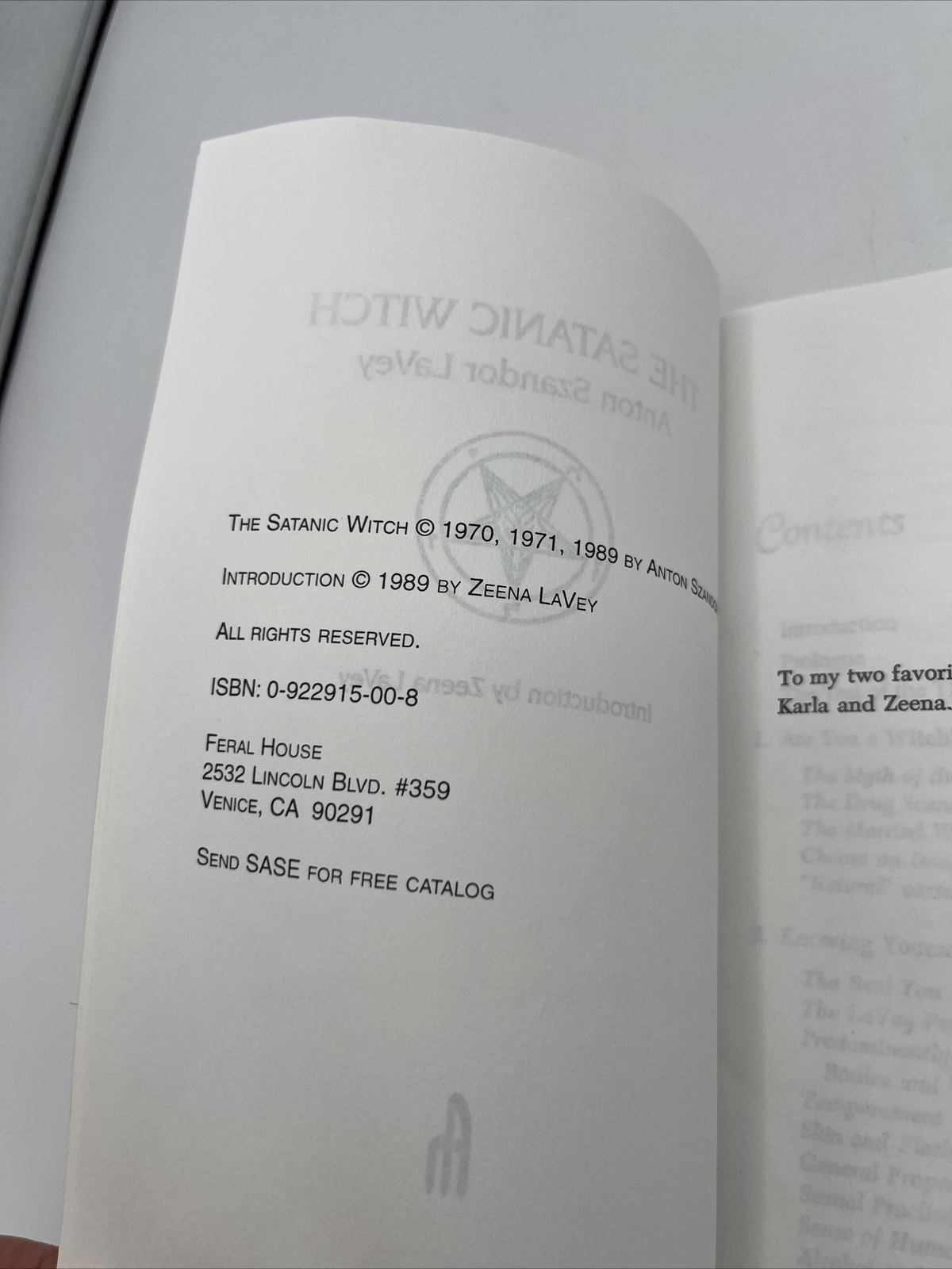 Anton Szandor Lavey The Satanic Witch Feral House 1989 Church of Satan Satanism