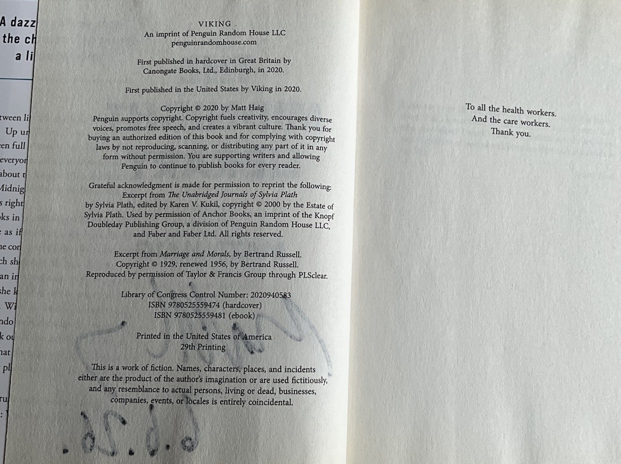 Matt Haig- The Midnight Library -Signed & Dated HC 29th Print 2020
