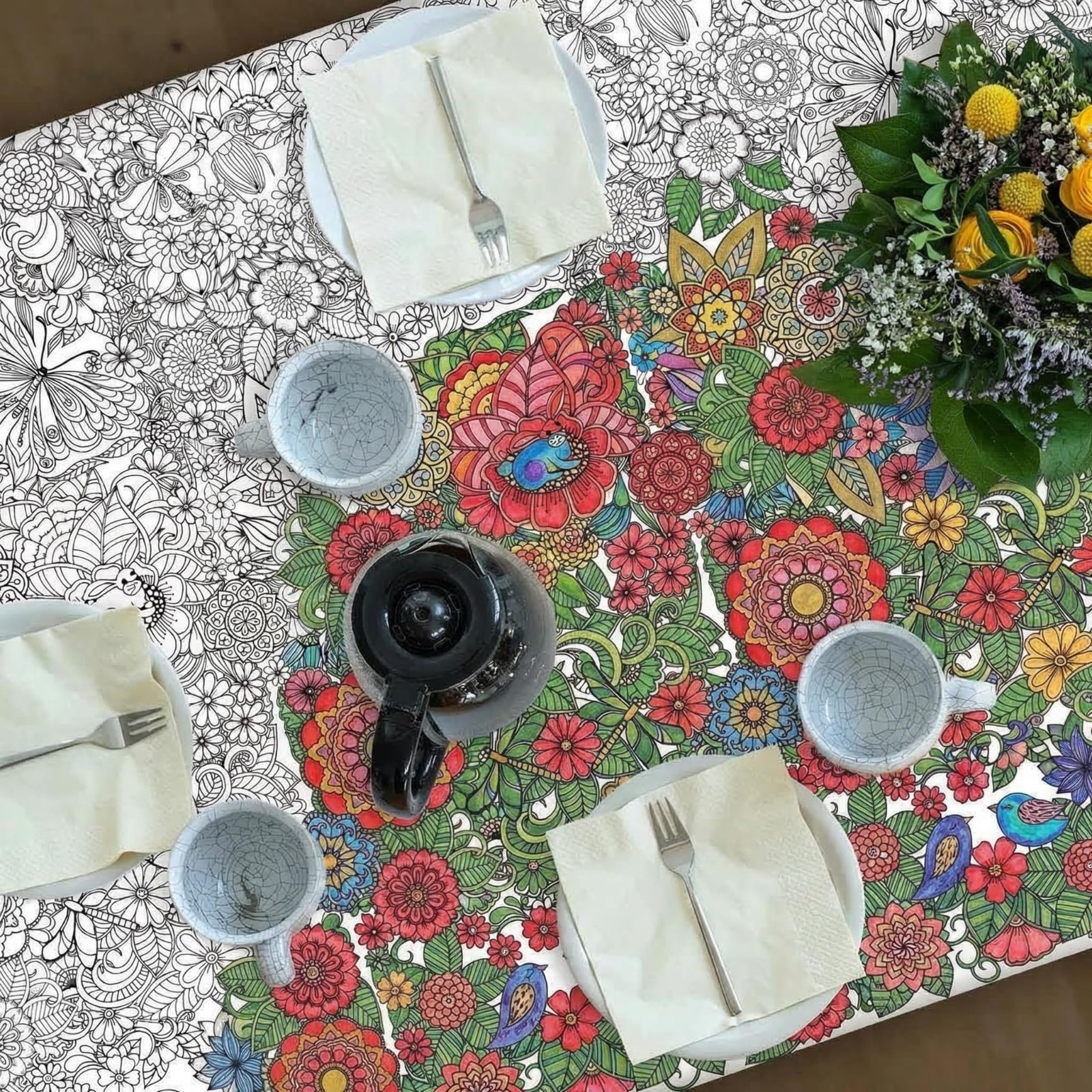 3 Pcs Jumbo Mandala Coloring Posters – Giant DIY Tablecloths for Arts & Crafts