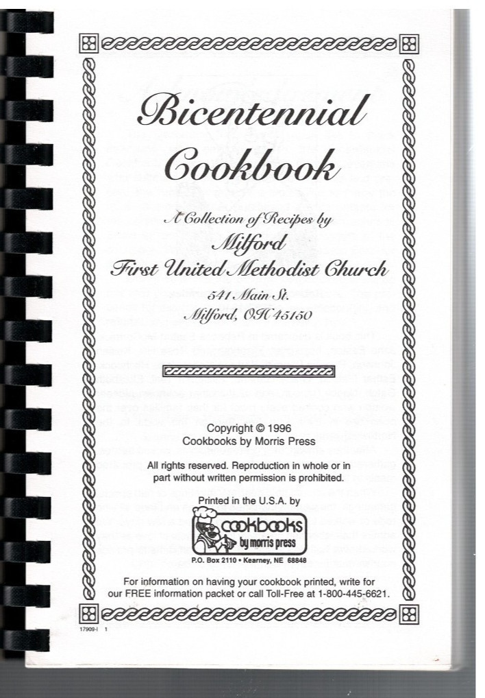 1996 Milford Ohio First United Methodist Church Cookbook Bicentennial