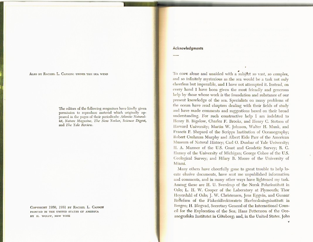 THE SEA AROUND US, 1951, 230 PAGES WITH ILLUSTRATIONS. Carson, R. L. 1951