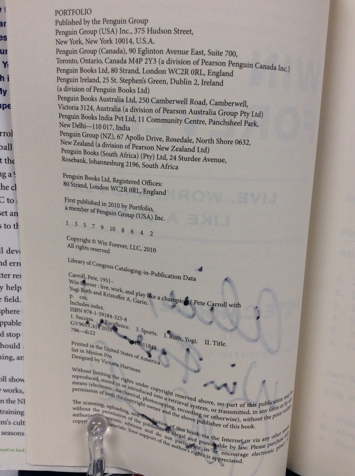 Win Forever Pete Carroll Signed HC