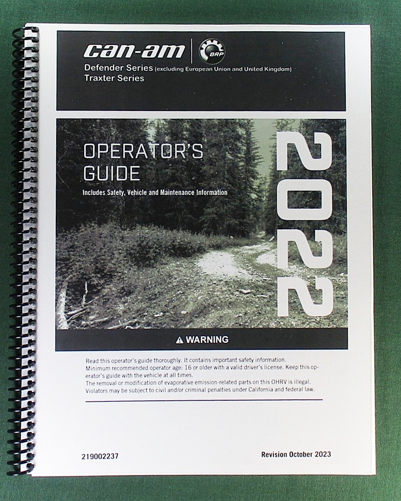 2022 Can-Am Defender HD7 Owner’s Manual: 256 Pages & Protective Covers!