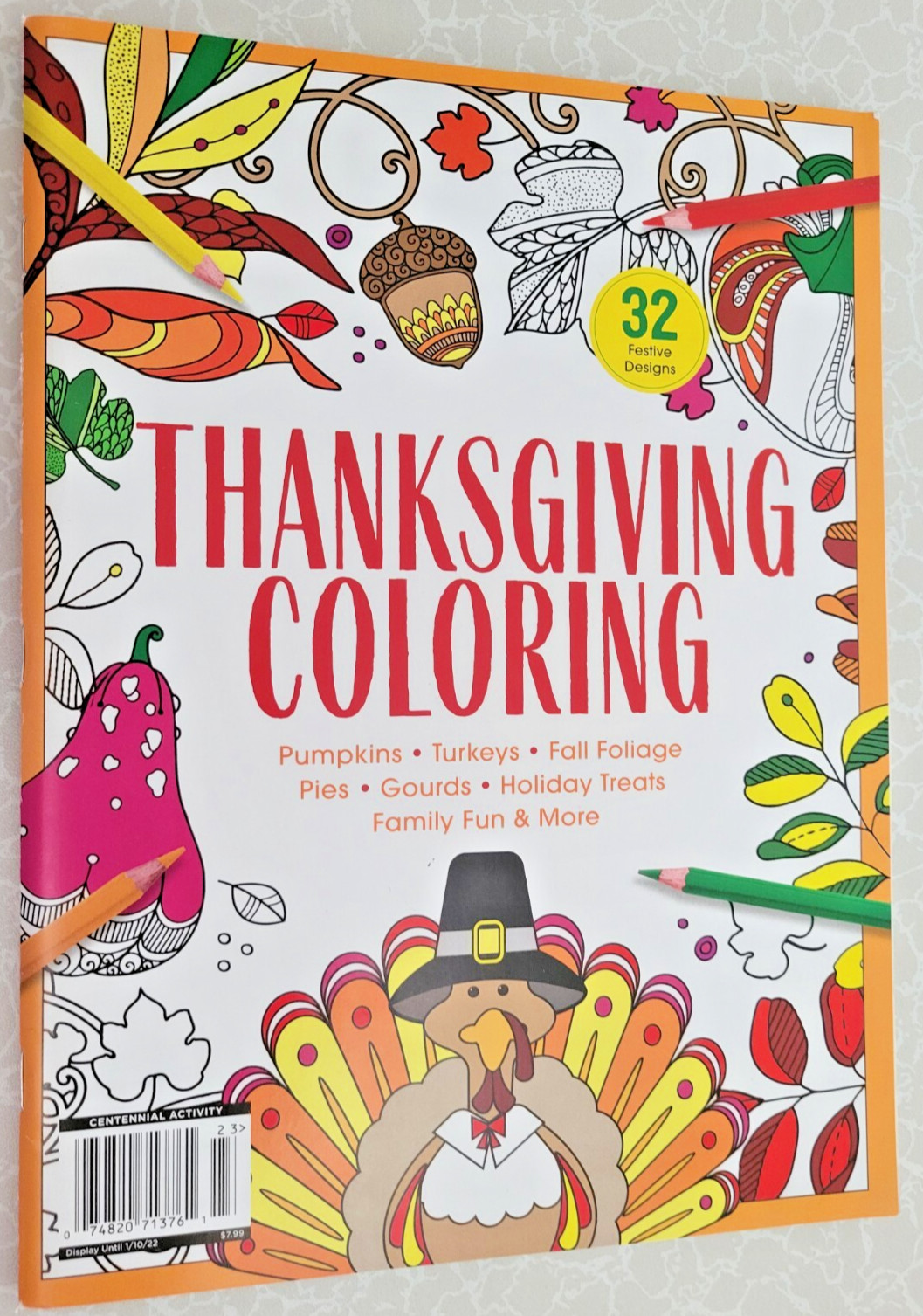 THANKSGIVING ADULT COLORING BOOK – 2022 CENTENNIAL – 32 FESTIVE COLORING PAGES