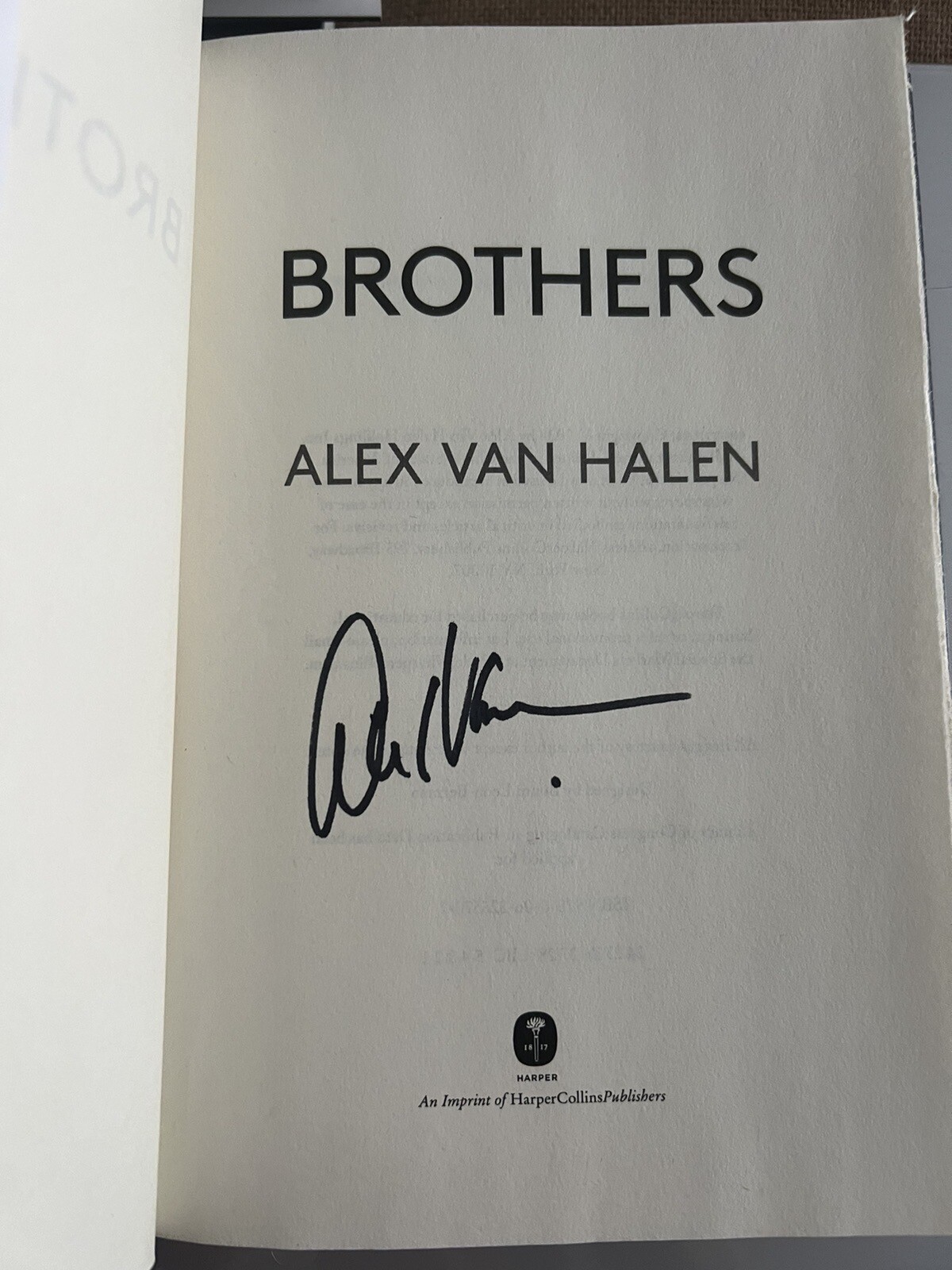 ALEX VAN HALEN SIGNED BOOK BROTHERS AUTOGRAPH HARD COVER ROCK N ROLL GUITAR