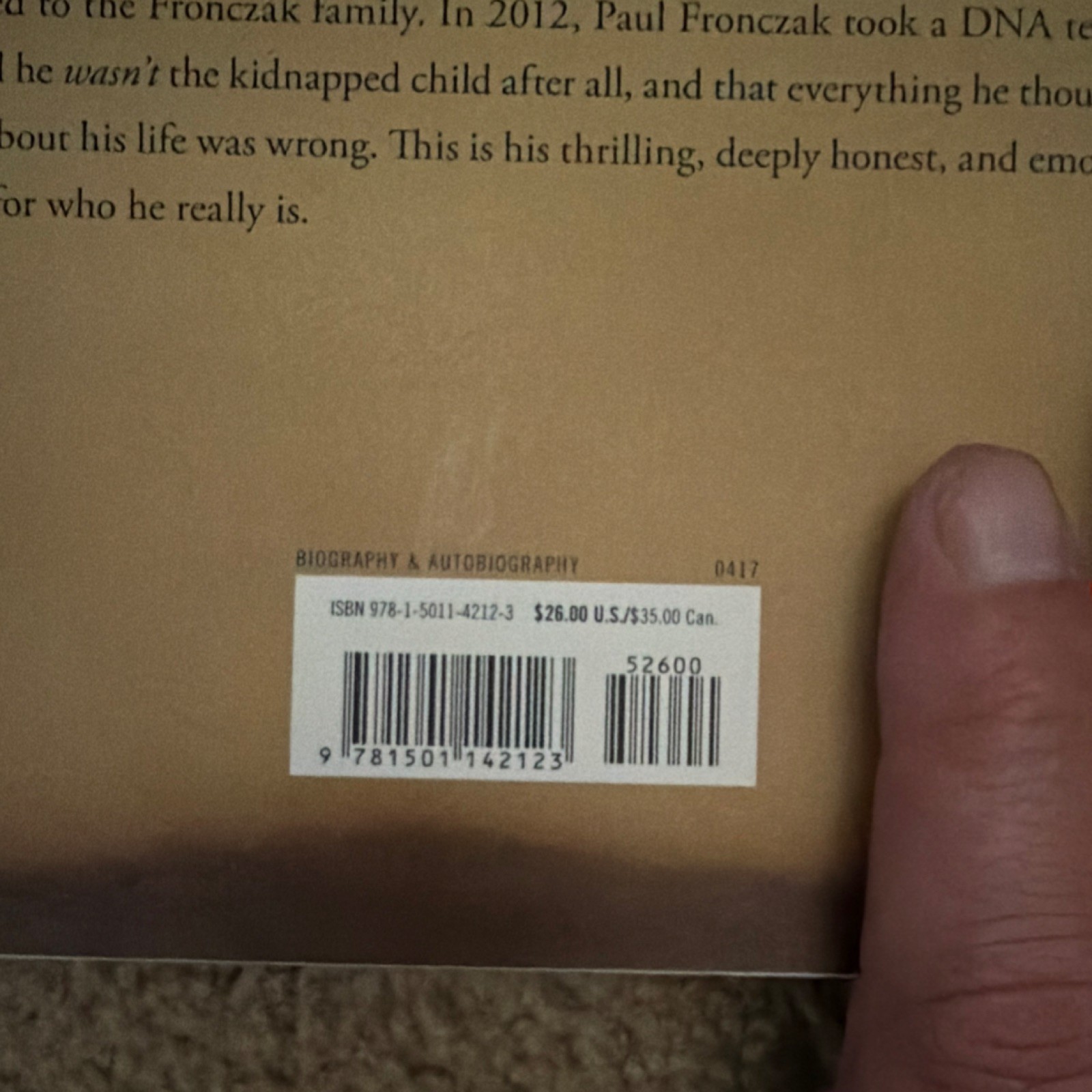Paul Joseph Fronczak Foundling Howard Books Hardcover 2017 True Crime Biography