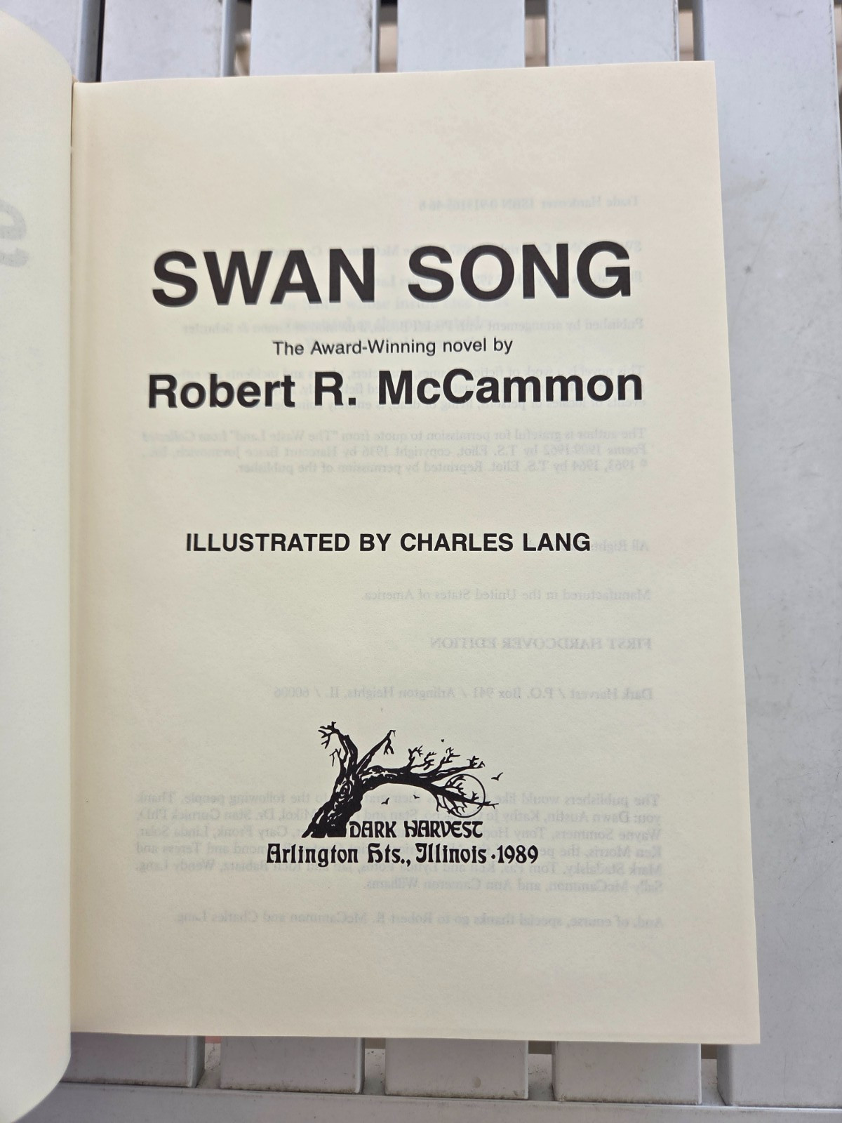 SWAN SONG BY ROBERT R. MCCAMMON 1989 1ST HARDCOVER EDTION