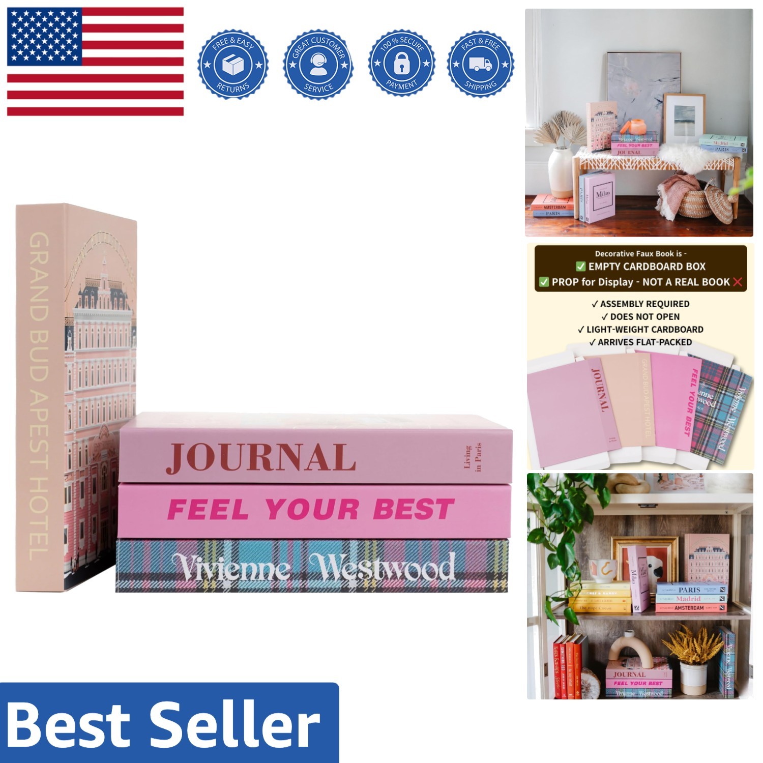Lightweight 4 PCS Velvet Faux Books – Ideal for Living Room & Office Decor