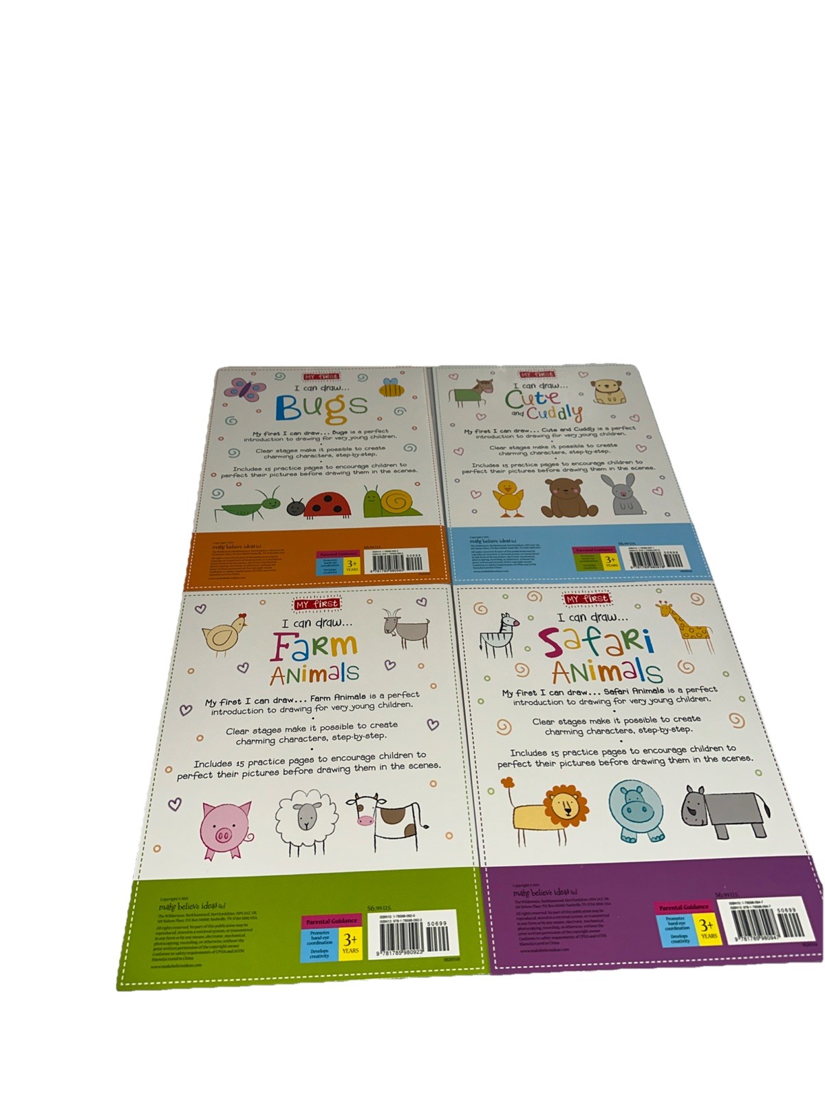 Lot of 4 My First I Can Draw Bugs, Cute & Cuddly, Farm Animals & Safari Animals