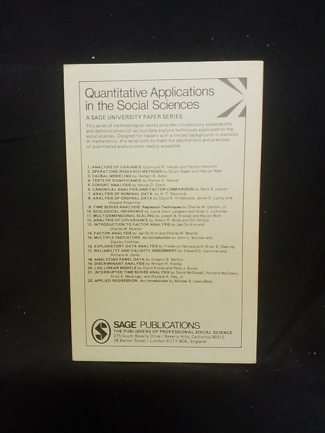 Series: Quantitative Apps in Social Sciences #3, 1976 Causal Modeling by Asher