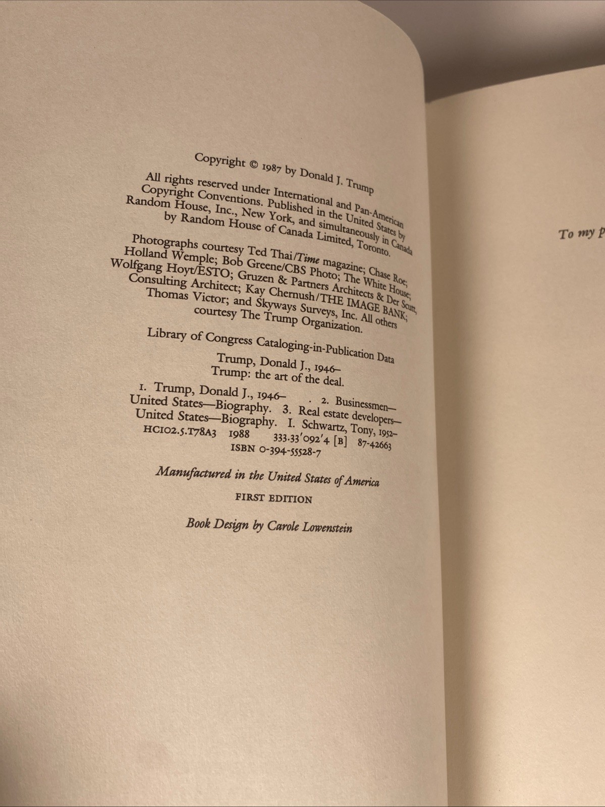 Donald J. Trump THE ART OF THE DEAL Hardcover True 1st First Edition 1987