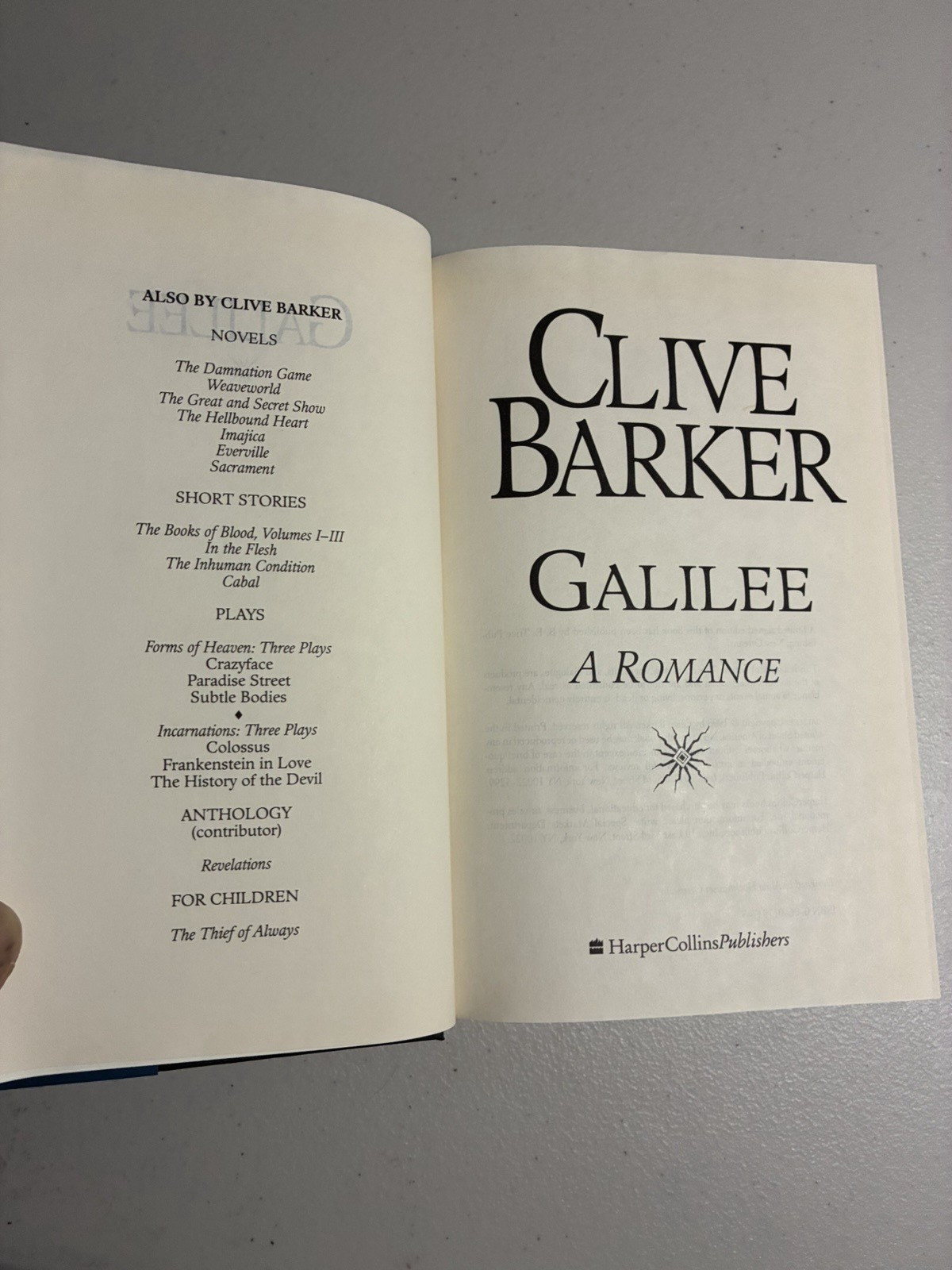 CLIVE BARKER HarperCollins 1988 GALILEE Hardcover w/jacket 582 pages Unread BCE