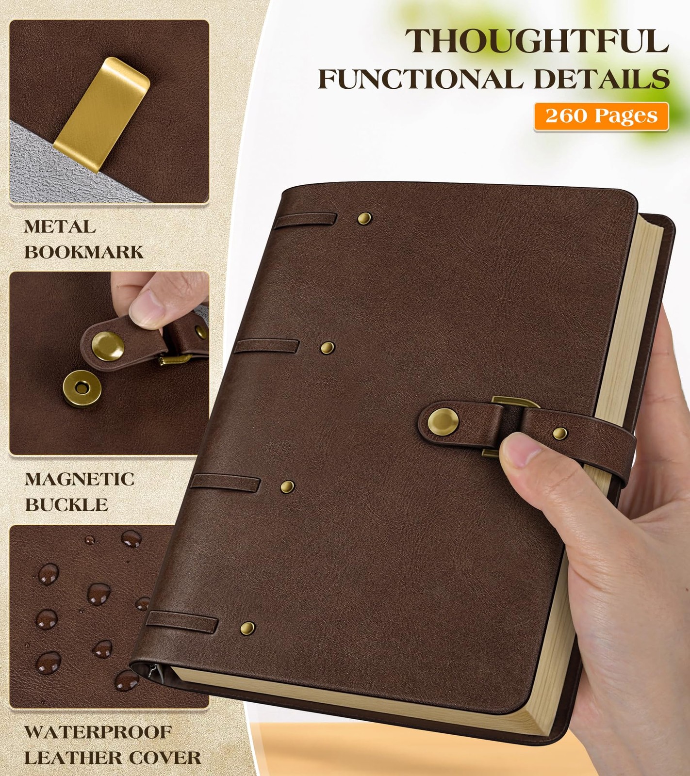 Leather Journal Notebook, A6 Size 5.3 x 7 inches 260 Pages Refillable Vintage…