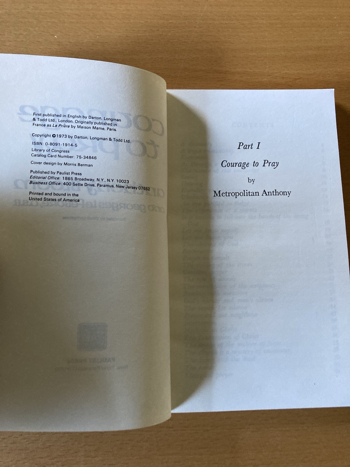Courage to Pray – Anthony Bloom 1st Paperback Ed – Good, Paulist Press; 1973