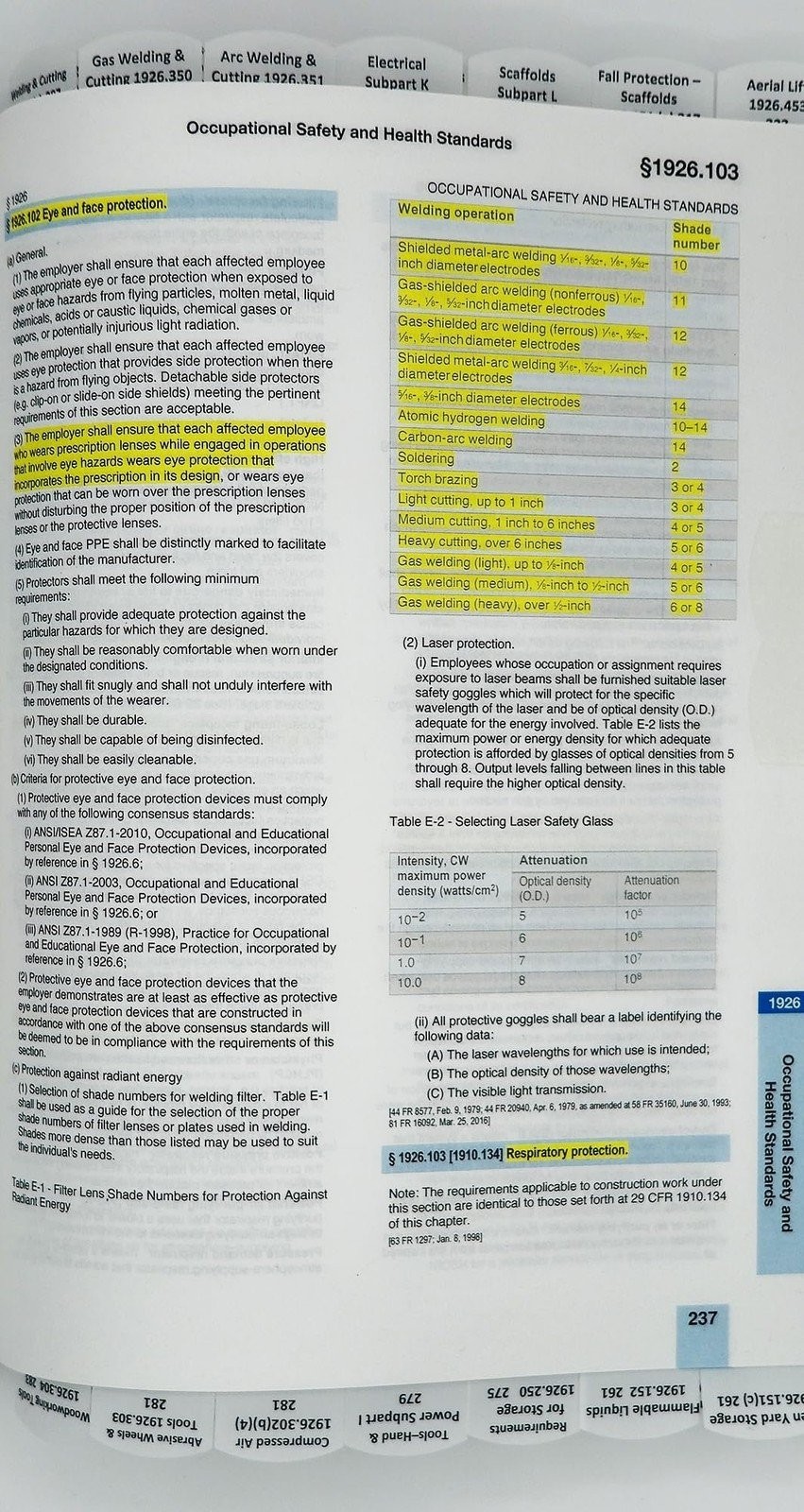 Highlighted and Tabbed – 29 CFR 1926 OSHA Construction Industry Regulations…