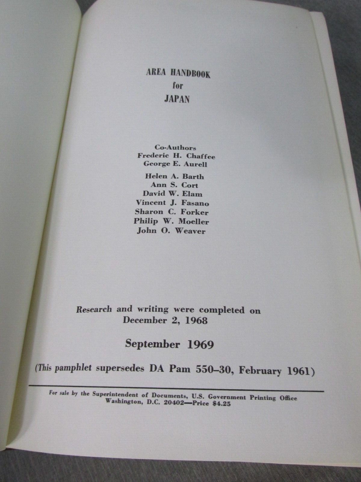 AREA HANDBOOK FOR JAPAN 9/1967 DA PAM 550-30 Hardback