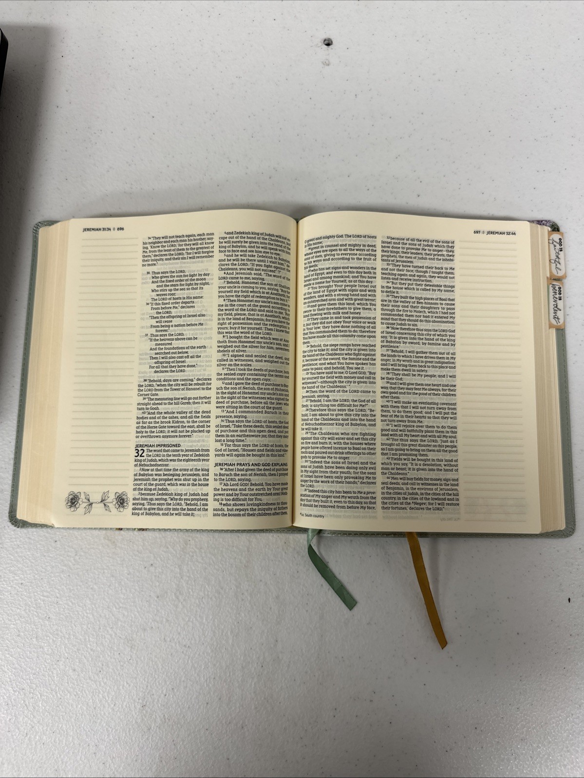 NASB, Artisan Collection Bible, Large Print, Leathersoft, Sage Floral, Red