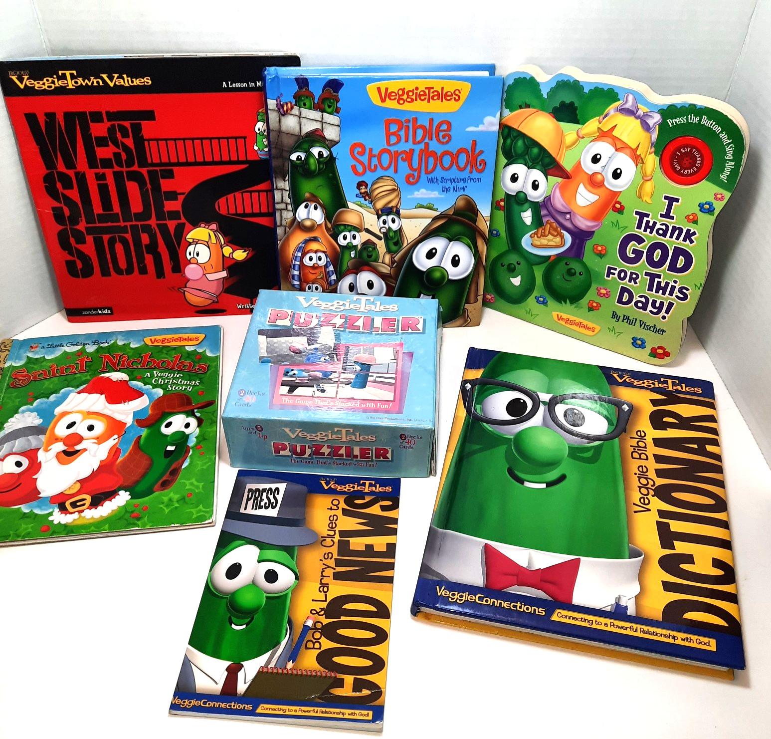 Veggie Tales Bundle: Puzzler Game, Books, Dictionary, Bible Storybook